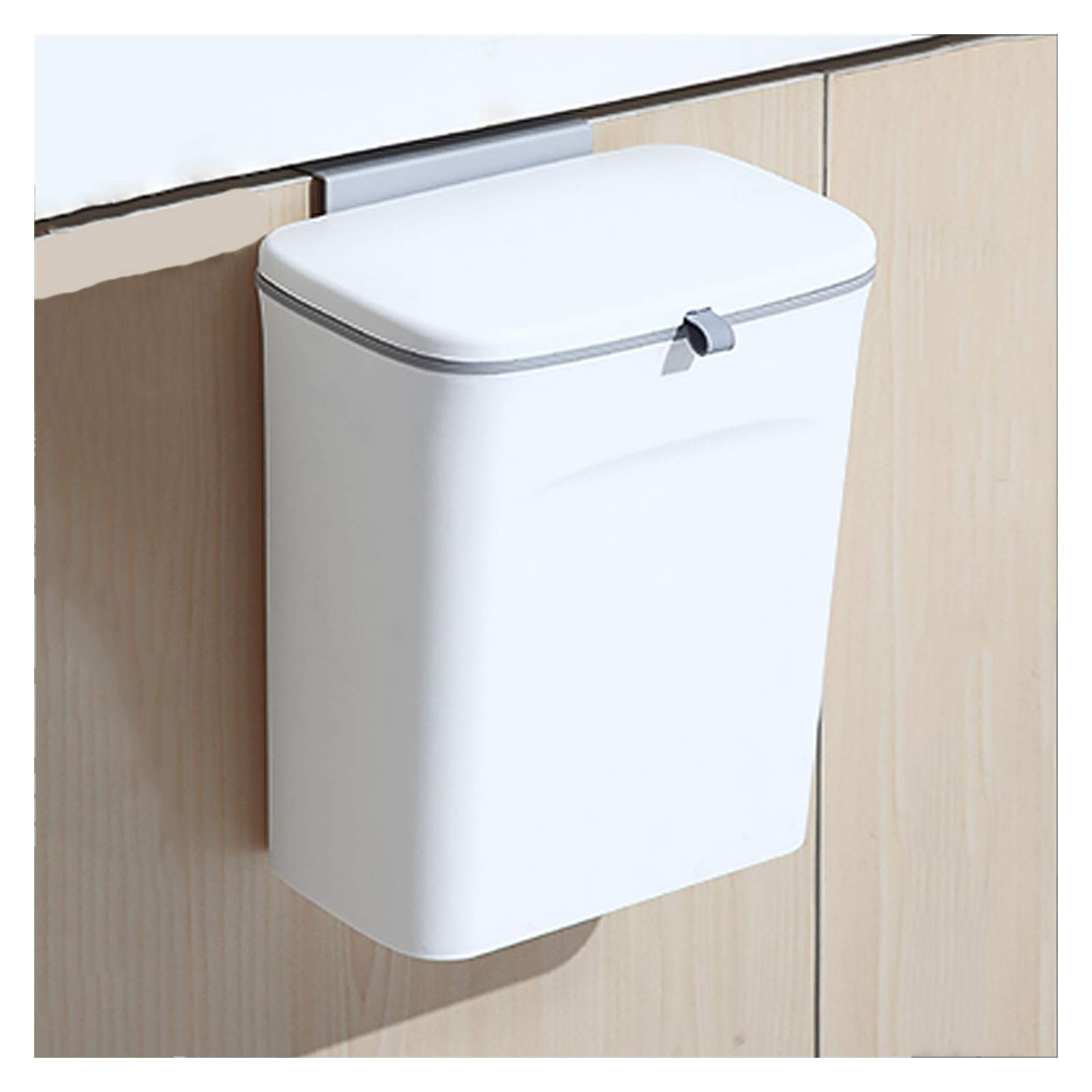 Wall Mounted Compact Trash Can with Lid - 9L Small Garbage Bin for Kitchen Cabinet, Drawer, Bedroom & Dorm - Space-Saving Waste & Compost Bin for Countertop, Office & Bathroom Organization
