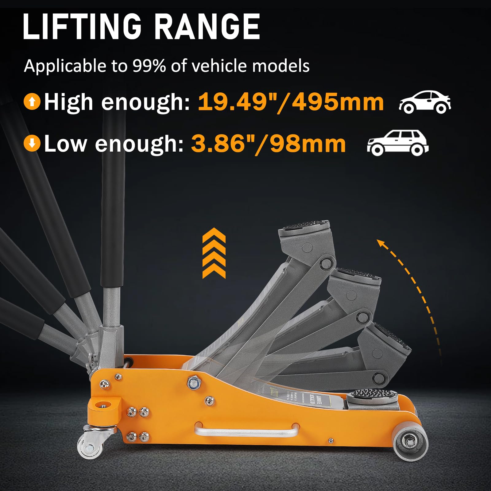 GARVEE 3 Ton Low Profile Aluminum & Steel Hydraulic Floor Jack with Dual Piston Quick Lift Pump (3.86