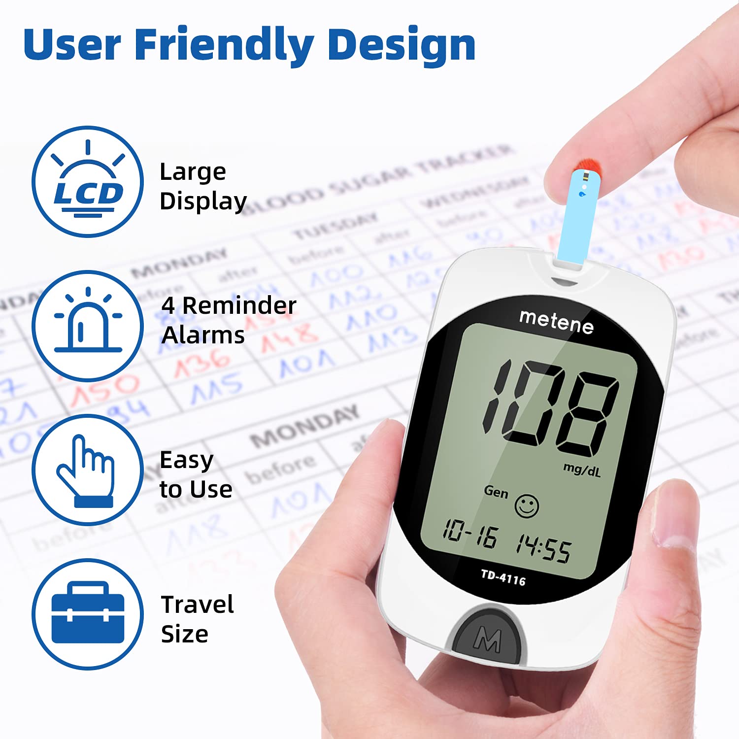 Metene TD-4116 Blood Glucose Monitor Kit with Twist Top Lancets - Accurate Diabetes Testing for Home Use | Pain-Free Blood Sugar Monitoring for Daily Health Management