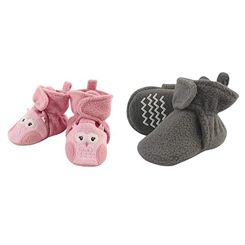 Hudson Baby Fleece Booties 2-Pack, Pink Owl Gray 18-24M - Cozy Winter Footwear