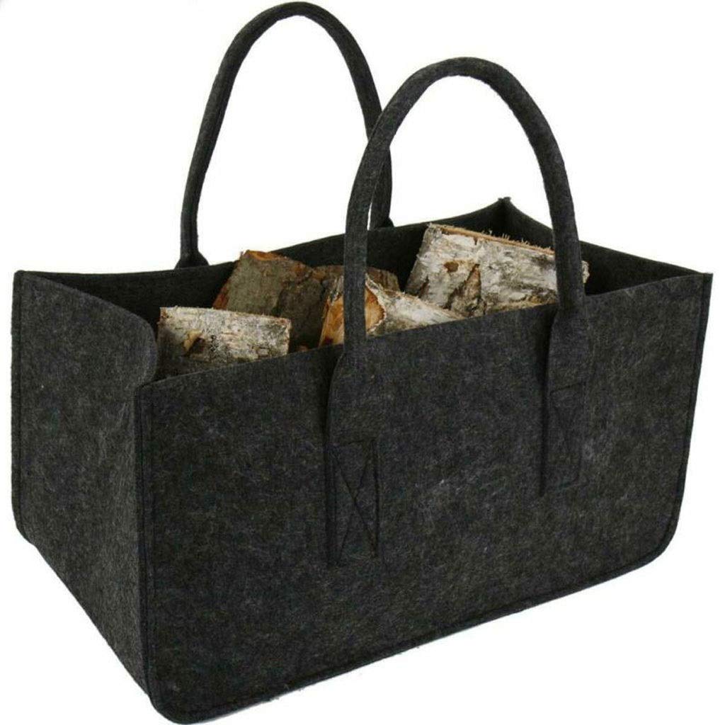 Premium Black Felt Firewood Basket - Heavy Duty Fireplace Wood Storage Bag with Handles, Natural Wooden Frame - Perfect for Fireplace Logs, Kindling & Newspaper Storage (Color: A) - Ideal for Indoor/Outdoor Fireplace, Camping & Home Decor