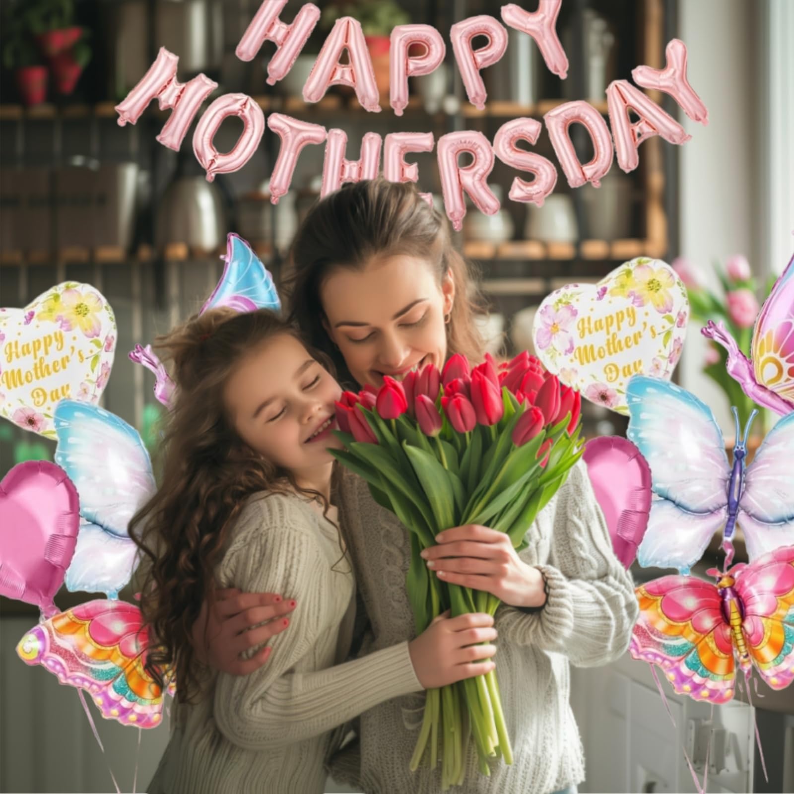16 Inch Best Mom Ever Balloon Set - Happy Mother's Day Birthday Party Decorations (Blue Butterfly Design) - Perfect for Mother's Day Celebrations, Baby Showers, and Family Gatherings