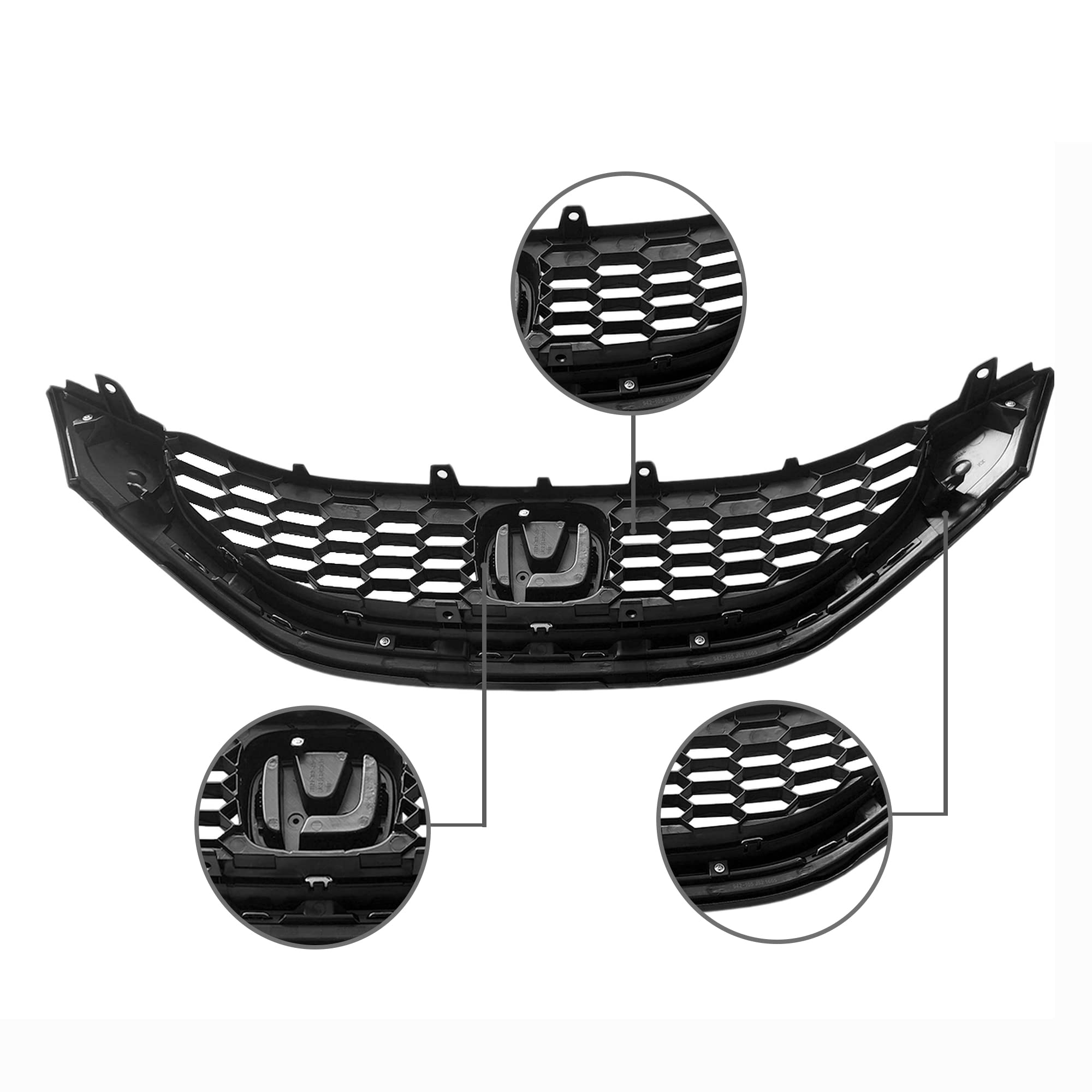 Black & Chrome Front Bumper Grille for 2013-2015 Honda Civic Sedan | Perfect Fit Replacement Part | Enhances Vehicle Style & Protection for Daily Driving & Car Shows