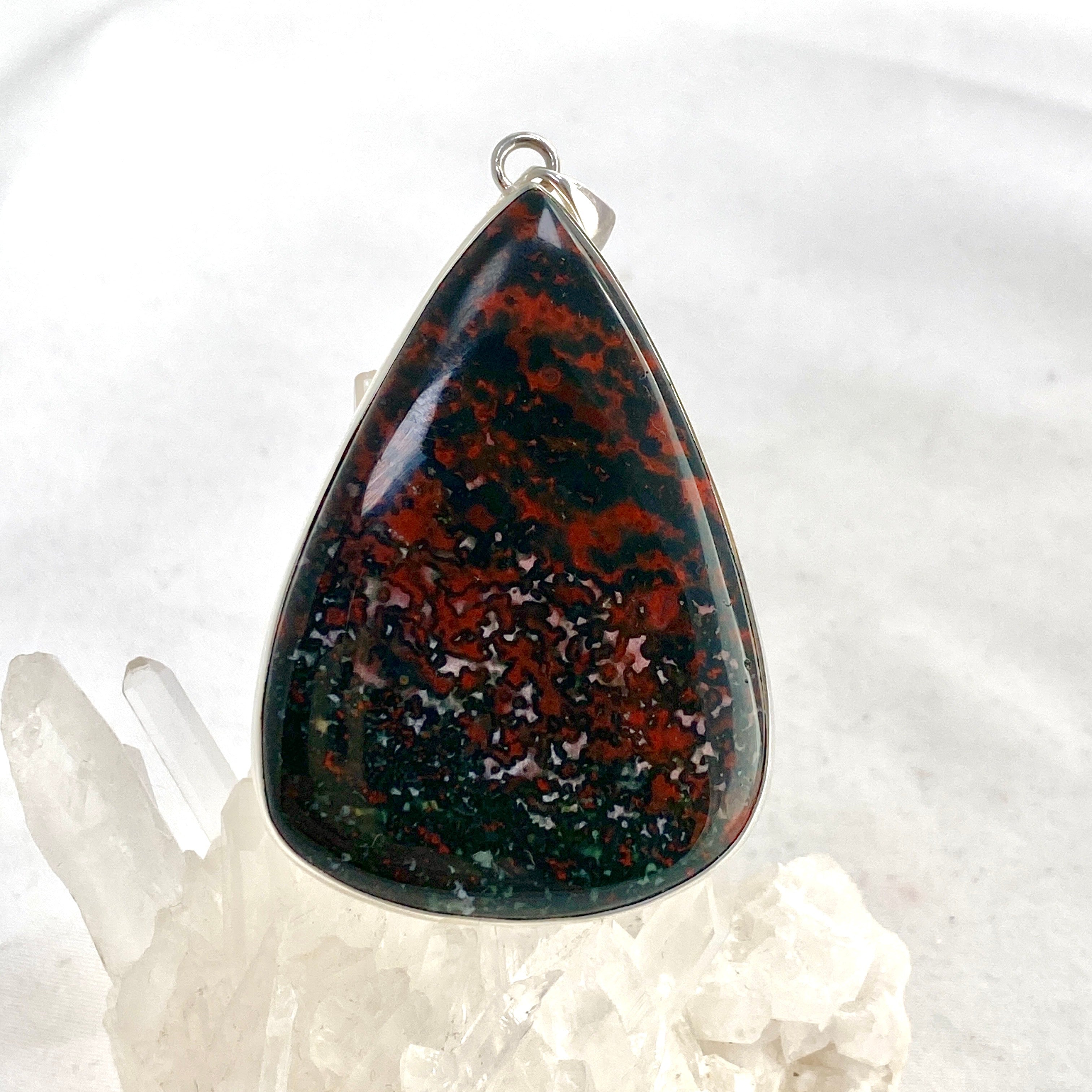 Natural Bloodstone Teardrop Cabochon Pendant - KPGJ4741 | Healing Crystal Jewelry for Meditation & Energy Balancing