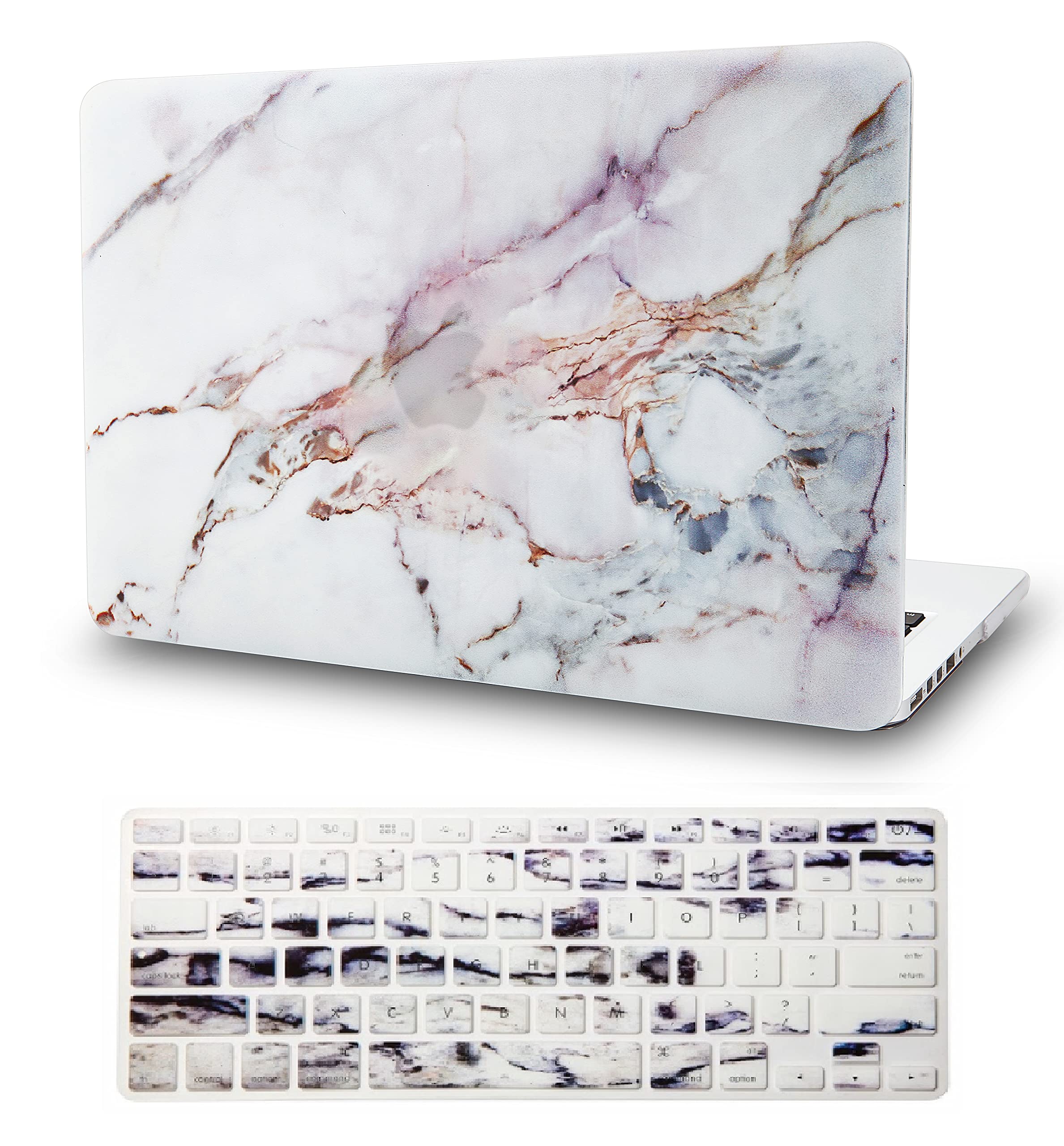 KECC Hard Shell Case & Keyboard Cover for MacBook Air 13 inch (2010-2017 Models A1369/A1466) - White Marble Design | Protective Cover for Work, School & Travel