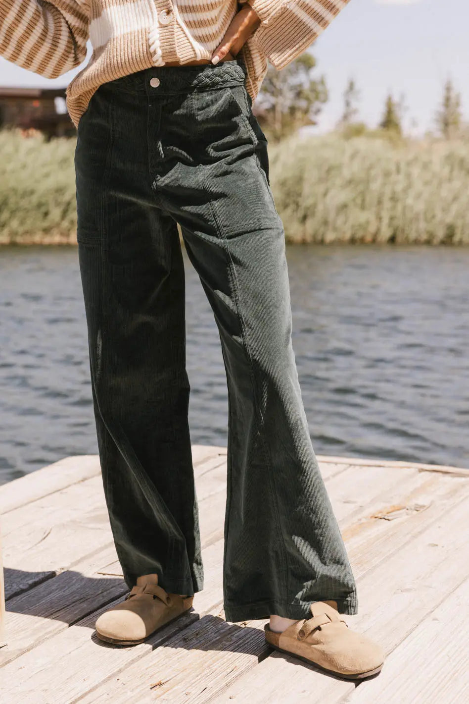 Ariella Women's Corduroy Pants in Teal Green - Comfortable Stretch Fit for Casual Wear & Fall Fashion - Final Sale
