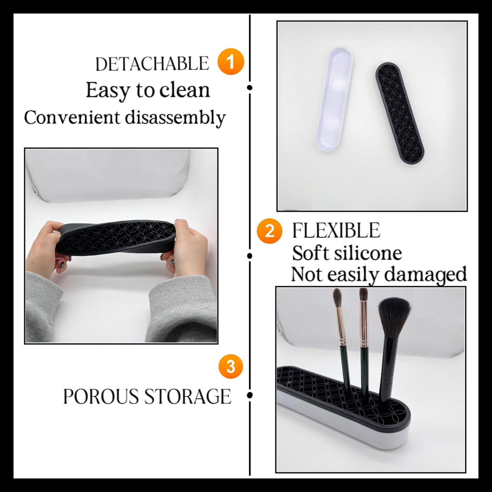 2-Pack Black Silicone Makeup Brush Holder & Cosmetic Storage Box - Waterproof Desktop Organizer for Brushes, Pens, Utensils | Perfect for Vanity, Bathroom, Office, Travel