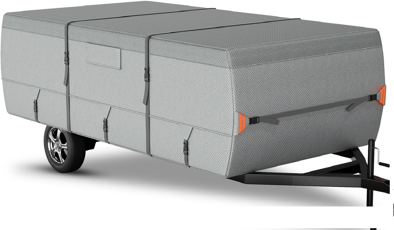 7-Layer Waterproof & Windproof Pop Up Camper Cover - Heavy Duty Tear-Resistant RV Cover for Winter Snow Protection (12'-14' Length) | Folding Camping Trailer Cover with 5+2 Reinforced Straps | Perfect for Outdoor Storage, Winter Camping & RV Shelter