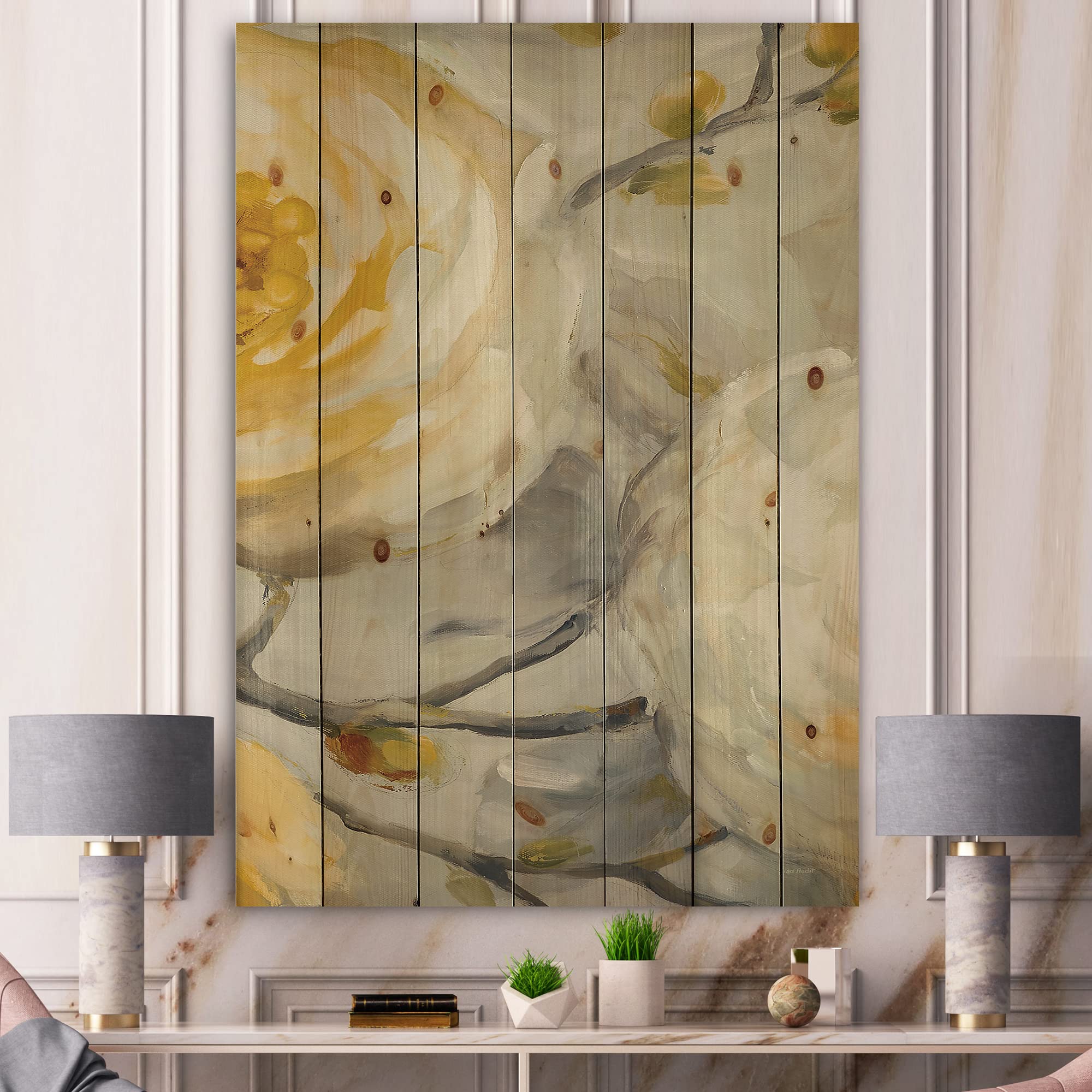 DesignQ Sunshine Yellow Flower Farmhouse Wood Wall Decor - Large Floral Wood Wall Art Panels Printed on Natural Pine - Perfect for Living Room, Bedroom & Home Office Decor