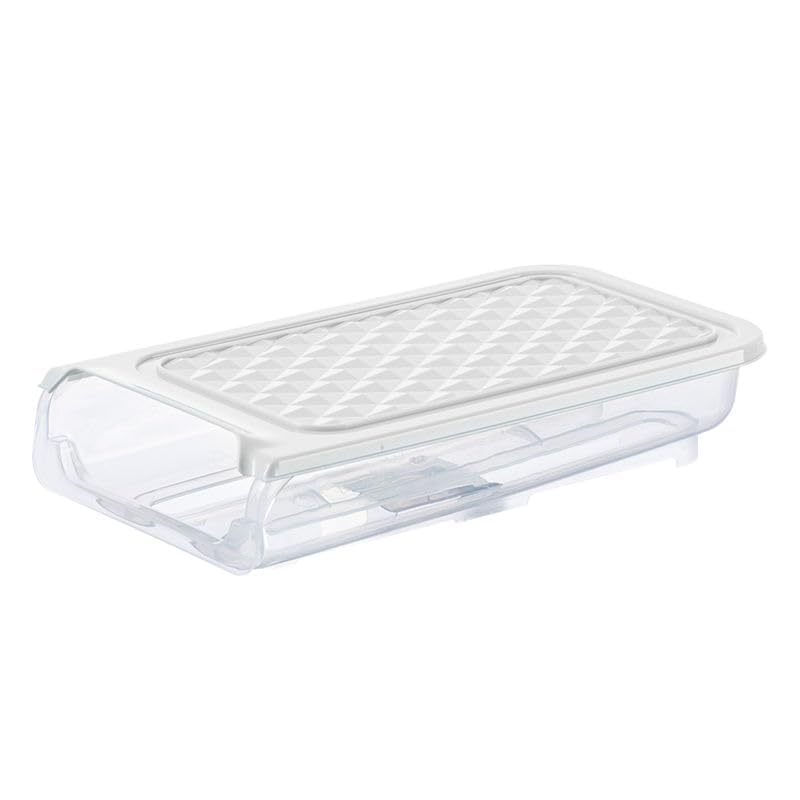 FODGO STYLES Egg Storage Container with Lid - 18 Grid Single Layer Drawer Design for Automatic Egg Rolling - White Kitchen Organizer for Refrigerator or Pantry Storage