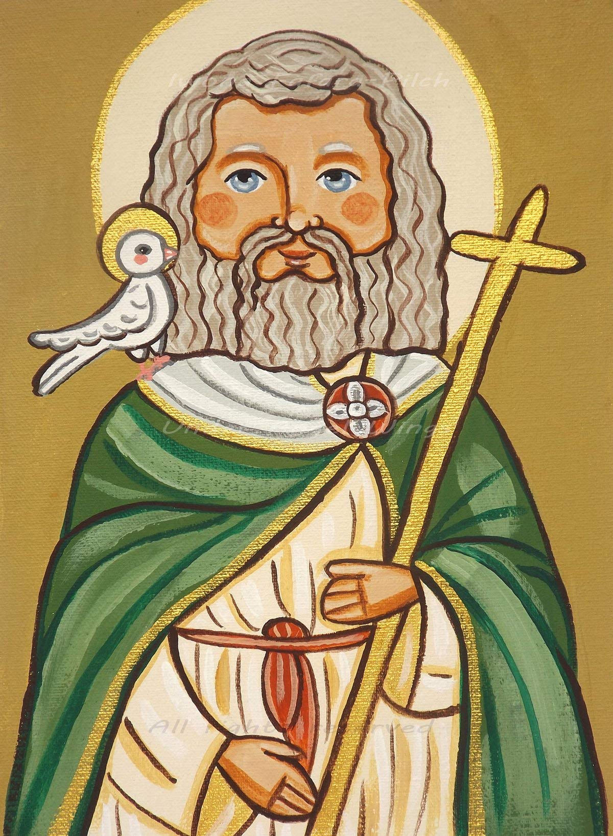 St David Print - Catholic Saint Painting, Religious Wall Art & Christening Gift for St David's Day | Home Decor, Church Display, Spiritual Inspiration