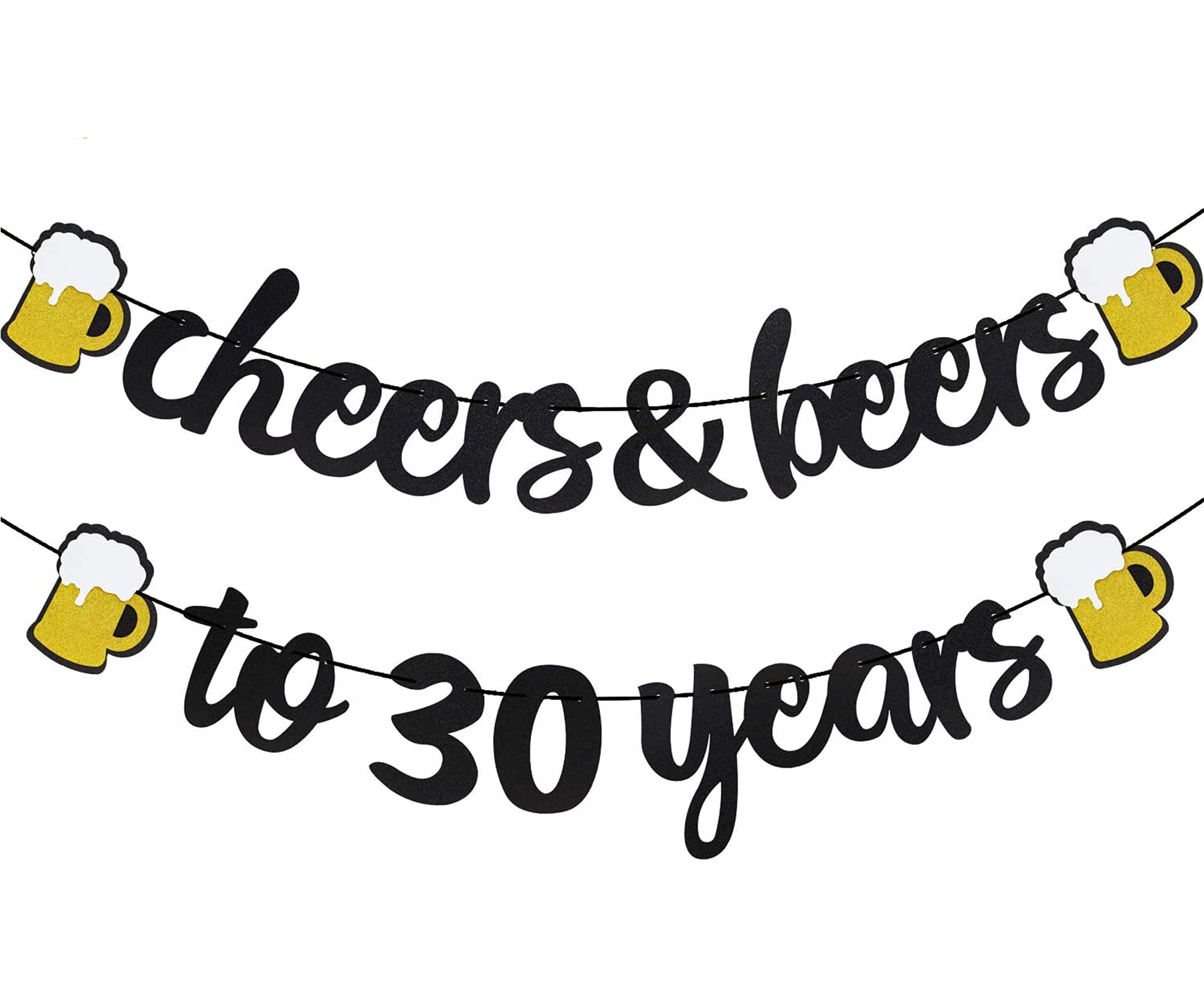 Joymee 30th Birthday Banner - Black Glitter Party Decor for Wedding & Anniversary