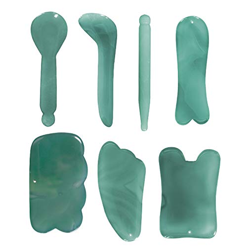 7-Piece Jade Gua Sha Massage Set - Natural Stone Body Scraping Tools for Face & Neck Care - Professional Chinese Medical Therapy Kit for Pain Relief & Relaxation - Perfect for Home Spa, Self-Care Routine & Wellness Therapy