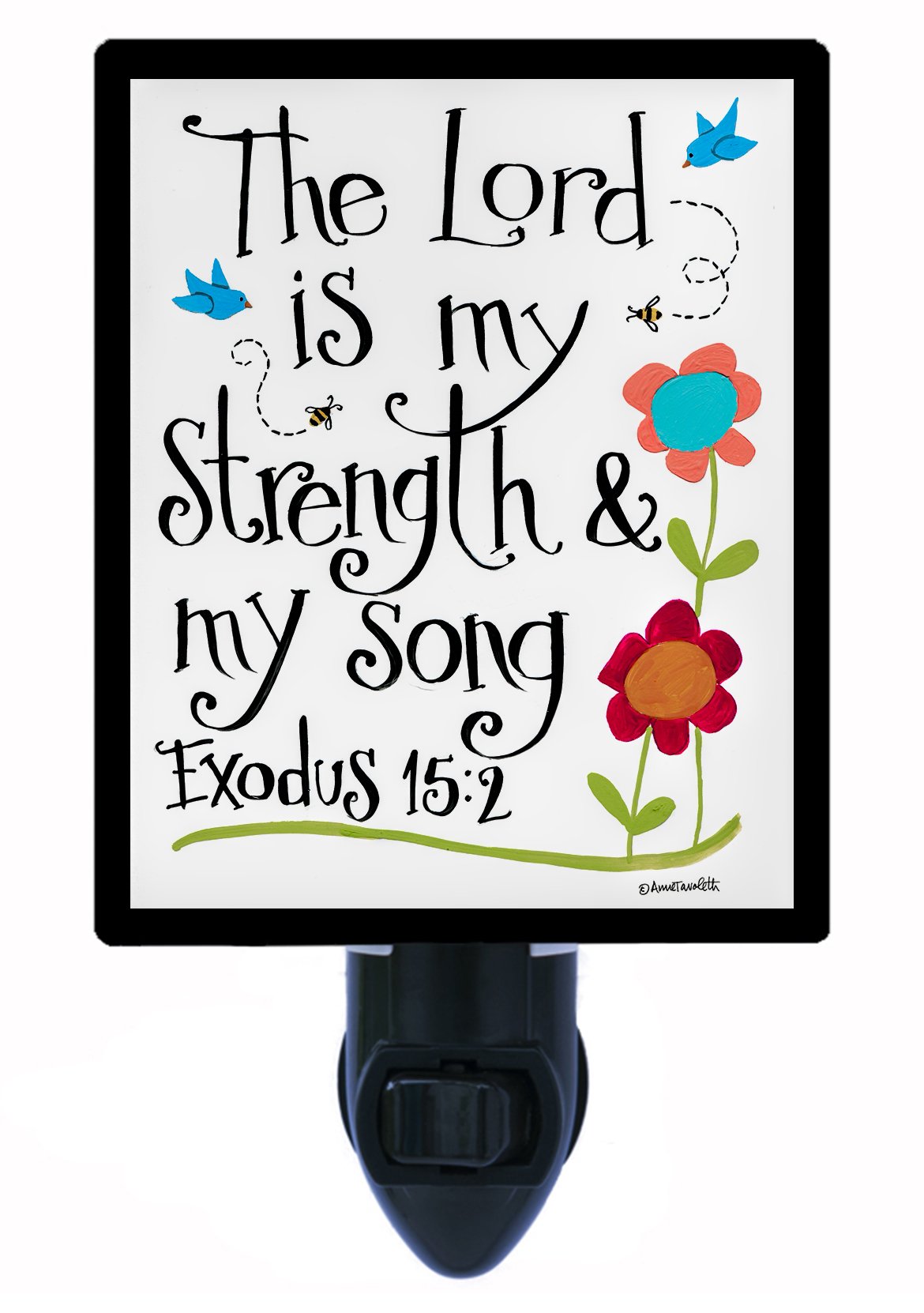 Religious LED Night Light - The Lord is My Strength Exodus 15:2 - Bible Verse Bedside Lamp for Prayer Room, Nursery & Bedroom