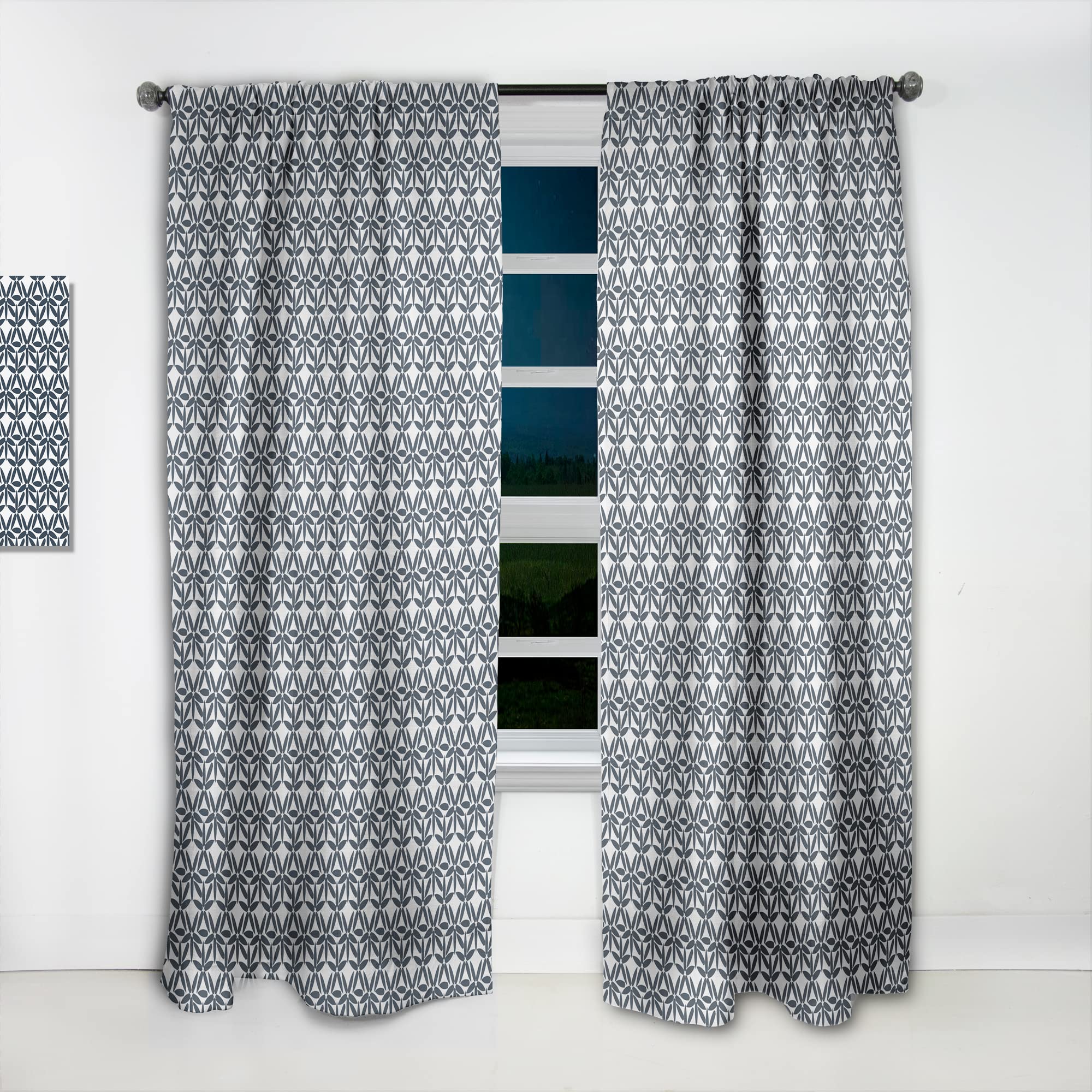DesignQ Retro Abstract Floral Print Thermal Insulated Curtain Panel - 52x90 Inches - Blackout Drapes for Bedroom & Living Room - Perfect for Home Decor & Light Control