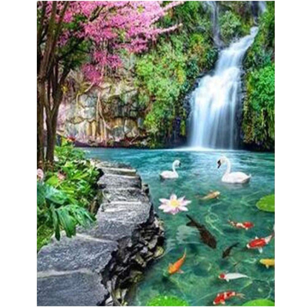 5D Diamond Painting Kit - Stitch Koi Fish Lotus Rhinestone Mosaic Art (90x120cm) with Round Drills & Full Tools | DIY Home Wall Decor, Gift for Art Lovers, Stress Relief Craft Project