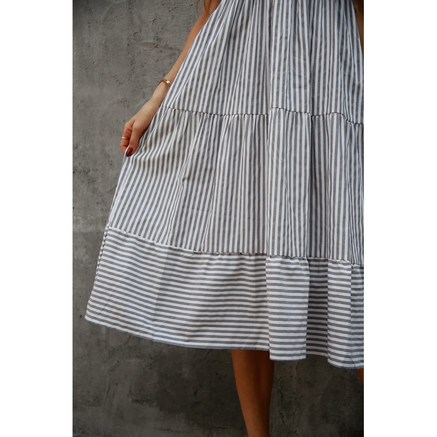 BROVAVE Women's 2025 Summer Sleeveless Striped V-Neck Collar Shirt Dress - Casual Midi Dress for Beach, Office & Date Night