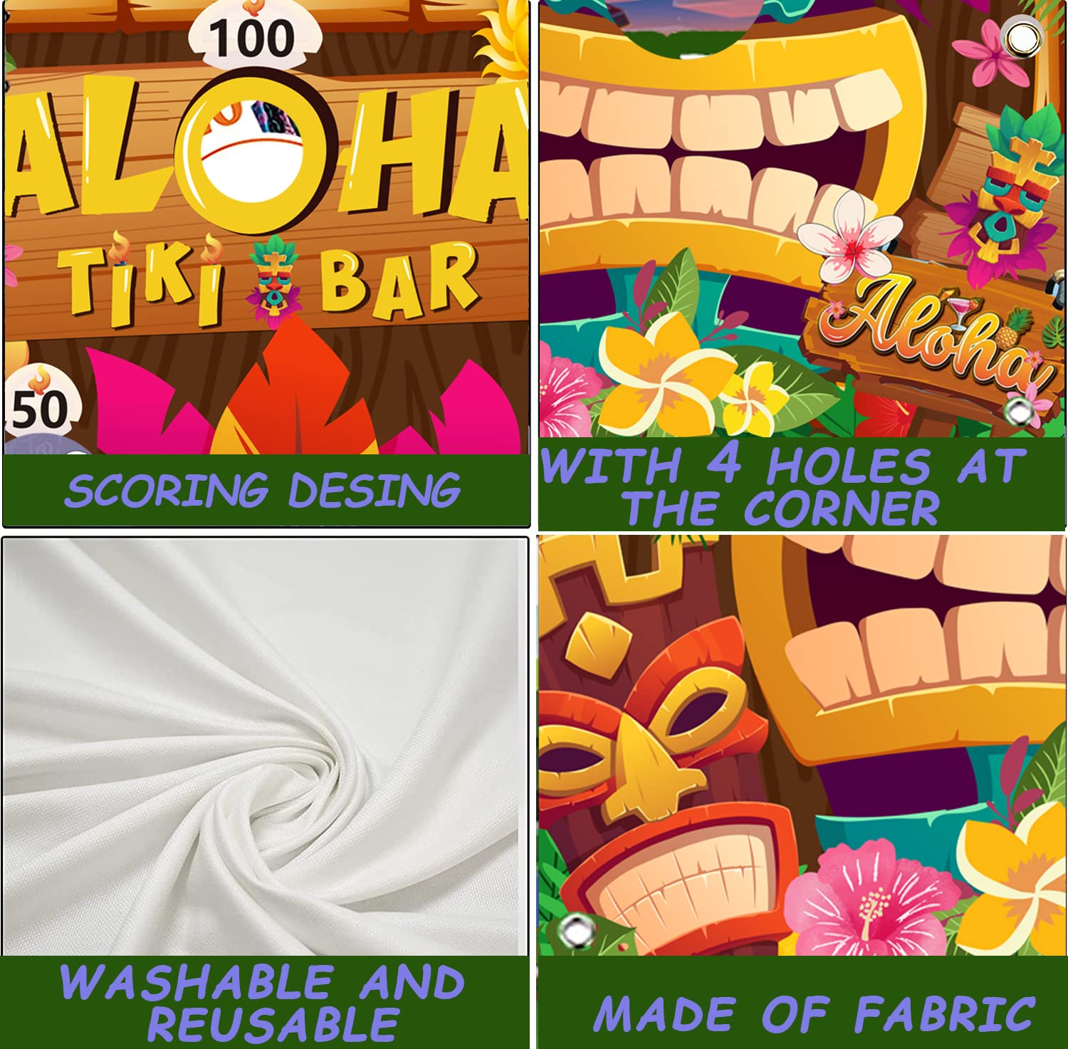 Luau Party Games Set - Tiki Party Decorations with 4 Bean Bags & Banner - Hawaiian Summer Party Supplies for Kids & Adults - Perfect for Backyard Luaus, Beach Parties & Tropical Themed Events