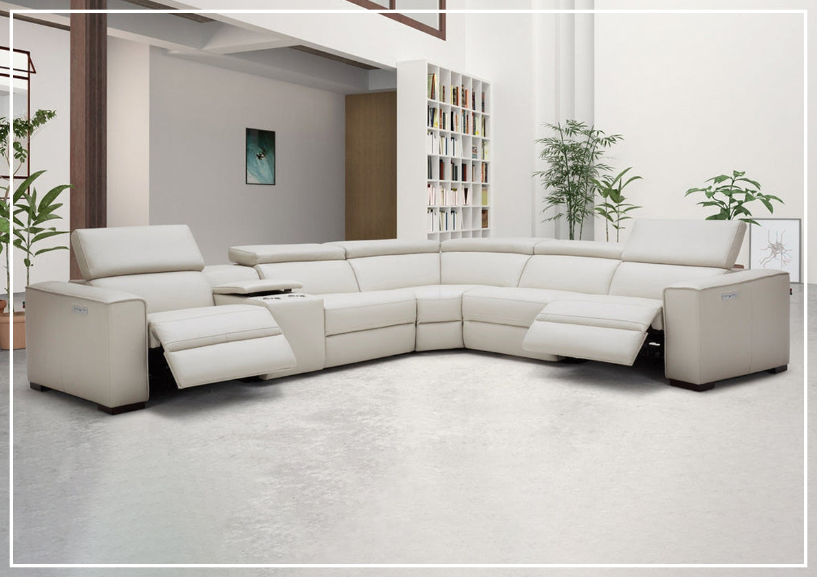 Gio Italia Aventura L-Shaped Leather Power Reclining Sectional Sofa - Modern Living Room Furniture for Home Theater & Family Gatherings