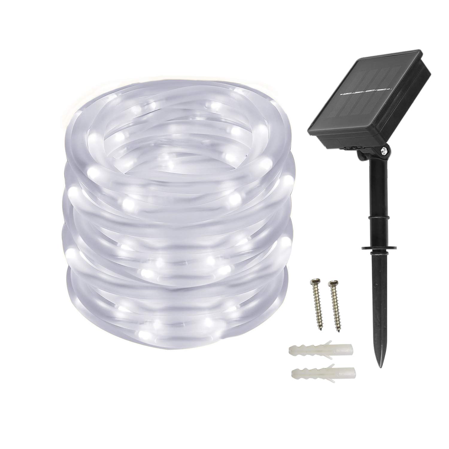 100 LED Solar Rope Lights - 33ft/10M Waterproof Outdoor String Lights with 2 Modes | Cool White Fairy Lights for Patio, Garden, Party & Wedding Decorations