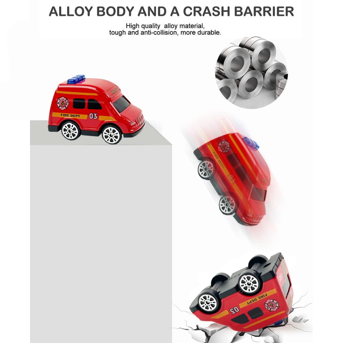 16-Piece Diecast Metal Toy Car Set with Police, Construction, Ambulance & Firetruck Vehicles - Durable Mini Trucks in 4 Storage Tubes - Perfect Gift for Kids, Birthday Party Favors & Pretend Play - Great for Home, School & Travel Playtime
