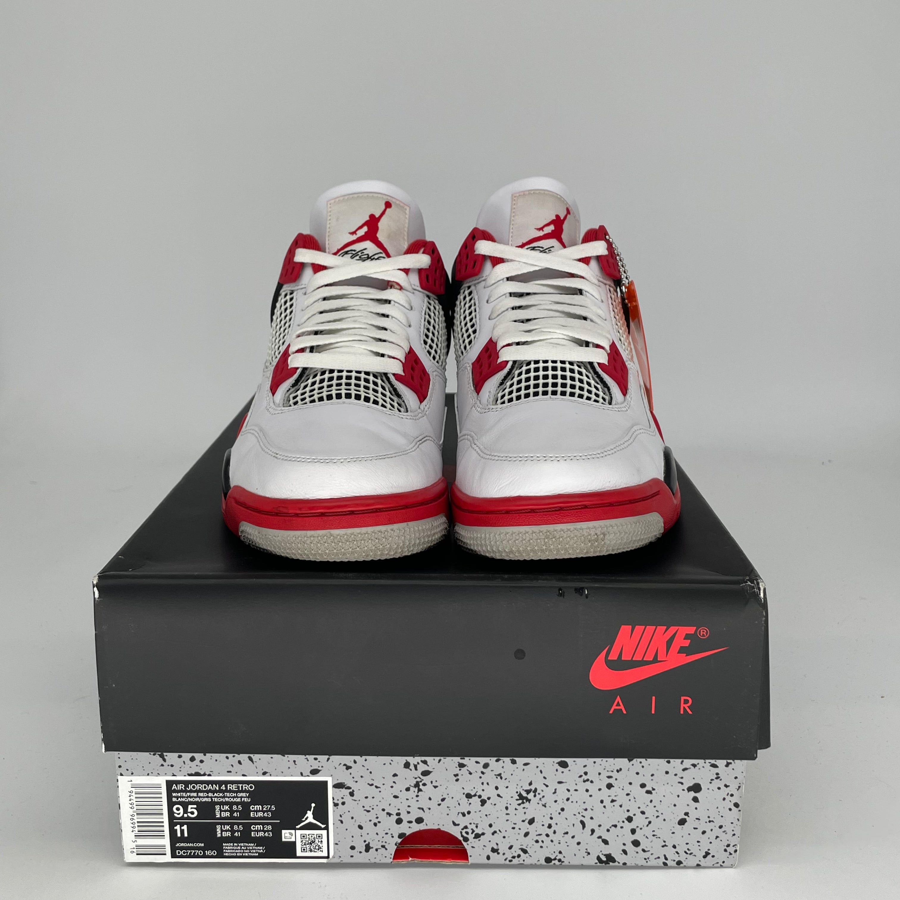 AIR JORDAN 4 Retro Fire Red Sneakers - Men's Size 9.5/Women's Size 11 - Style Code DC7770-160 | Basketball Shoes for Streetwear & Casual Outfits