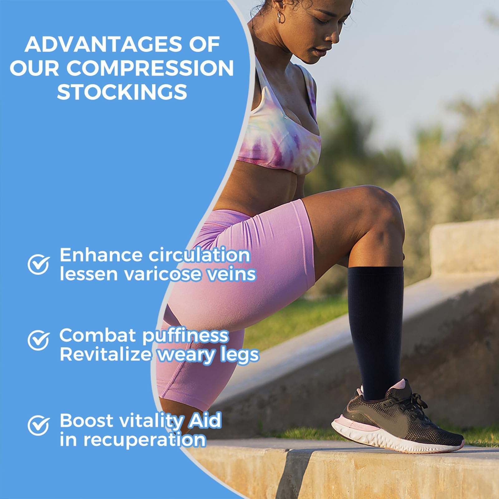 3 Pack Open Toe Compression Socks for Men & Women - 15-20 mmHg Knee High Stockings for Circulation Support & Swelling Relief - Ideal for Travel, Running & Varicose Veins