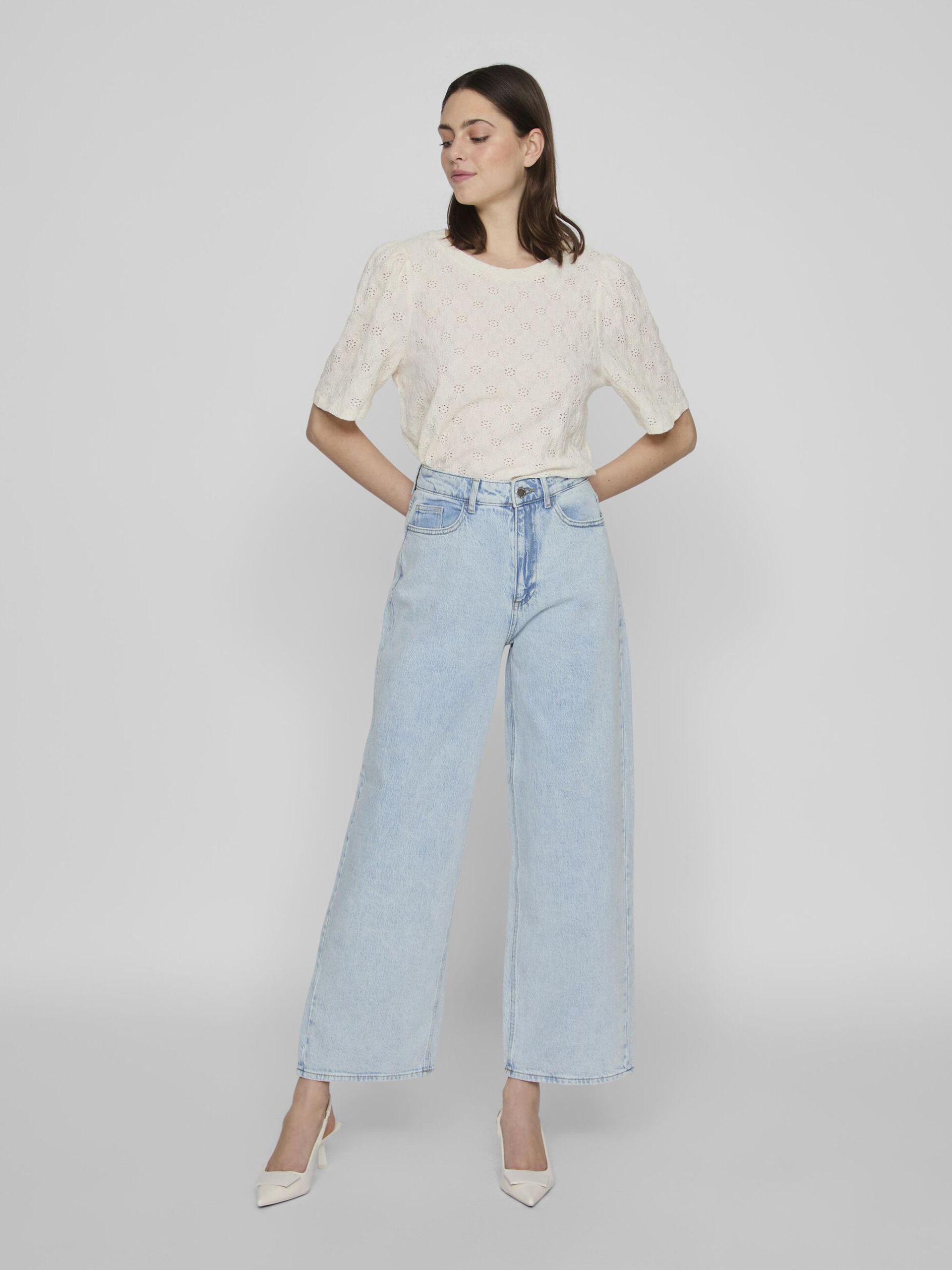 Freya Women's Wide Leg Jeans - Light Blue Denim Stretch Comfort Fit High Waist Trousers for Casual Wear & Everyday Outfits