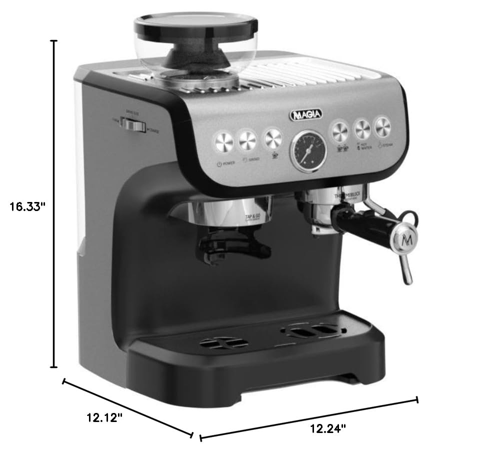 Zulay Kitchen Magia Manual Espresso Machine with Built-in Grinder & Milk Frother - 15 Bar Pressure Pump for Perfect Espresso, Cappuccino & Latte - 2L Large Removable Water Tank - Ideal for Home Baristas & Coffee Lovers