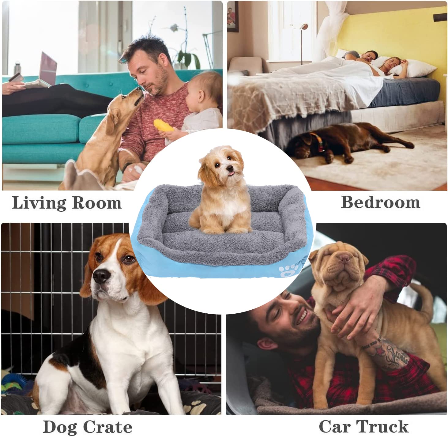 Washable Pet Bed Mat - Soft Plush Fleece for Dogs & Cats - Anti-Slip Waterproof Bottom (Blue) - Perfect for Home & Travel