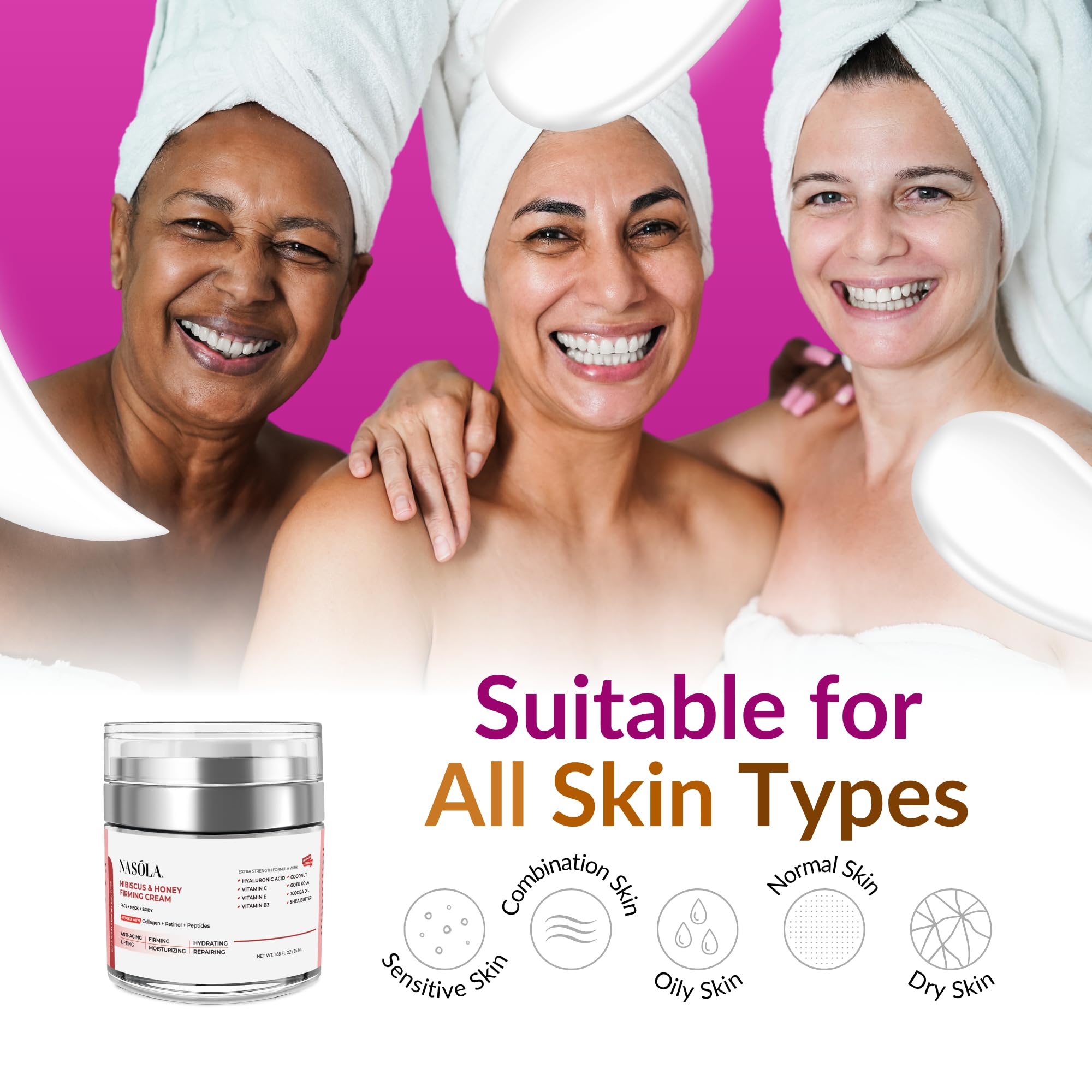 Hibiscus & Honey Firming Cream - Neck & Face Tightening Cream for Wrinkles, Collagen Boost Moisturizer - 1.85 Oz/55ml - Perfect for Daily Anti-Aging Skincare Routine & Nighttime Hydration