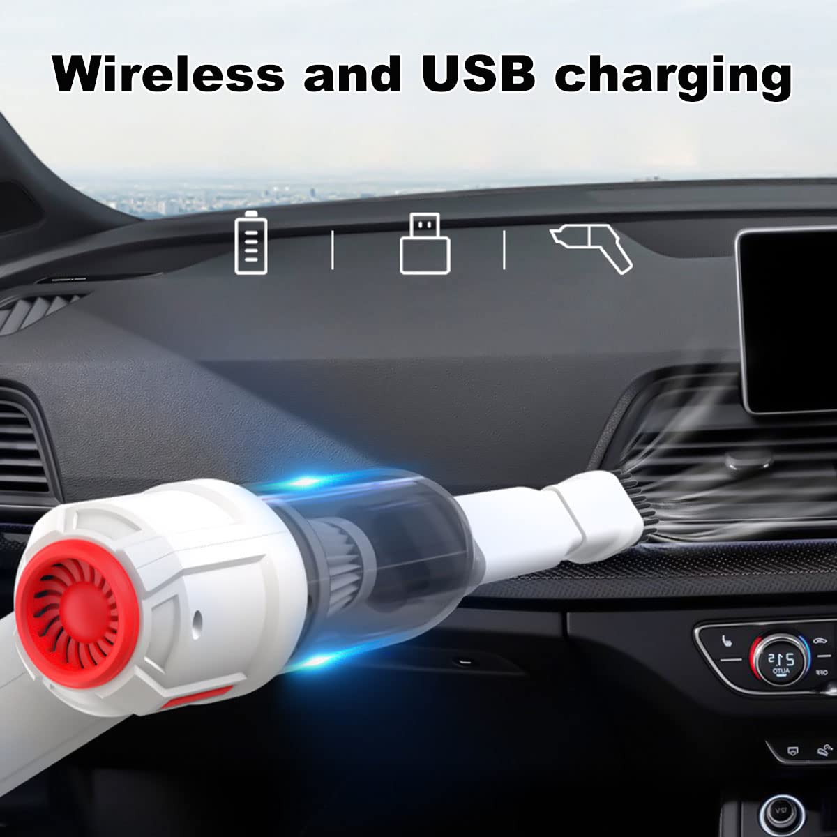 9000Pa 120W 4-in-1 Portable Cordless Car Vacuum Cleaner - Handheld Auto Vacuum & Blower for Car Detailing, Home Cleaning & Pet Hair Removal - Powerful Suction for Car Interiors, Upholstery & Hard-to-Reach Areas (White)