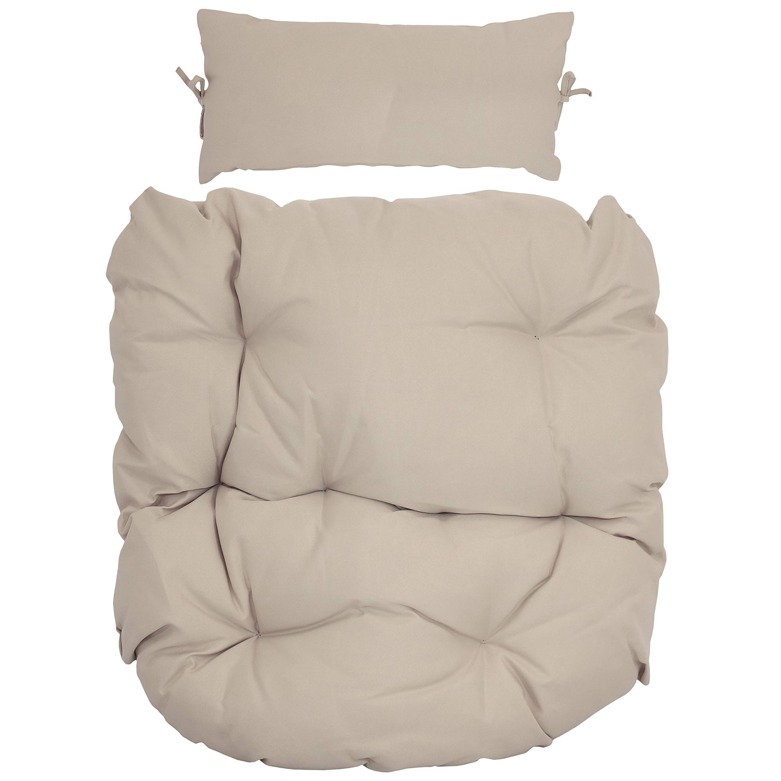 Premium Sunnydaze Egg Chair Cushion Replacement with Head Pillow - Soft Beige Outdoor Patio Furniture Accessory for Garden, Balcony & Backyard Relaxation
