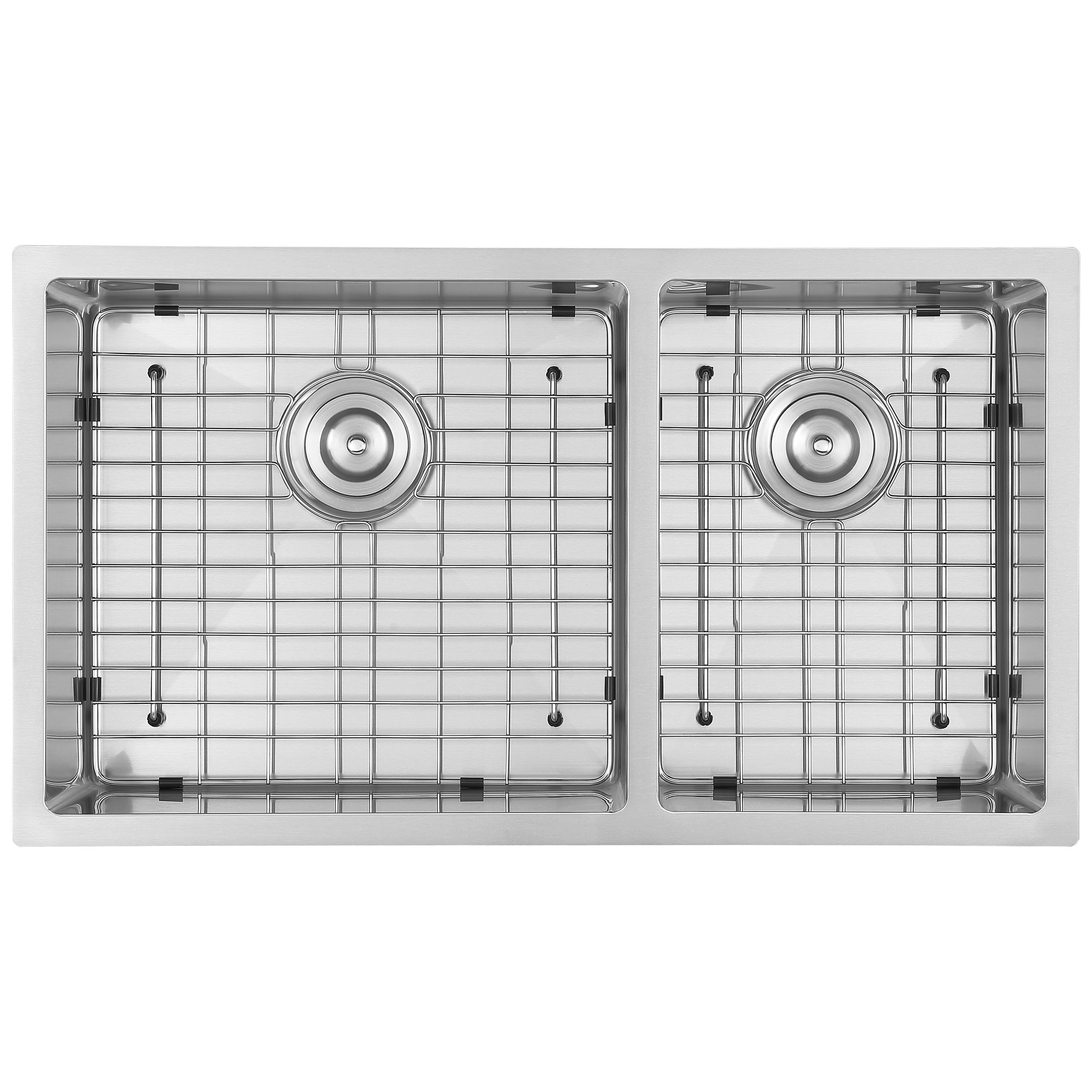 Premium 32-Inch Undermount Stainless Steel 60/40 Double Bowl Kitchen Sink with Drain Grid & Strainer - Heavy Duty for Busy Kitchens, Perfect for Meal Prep & Dishwashing