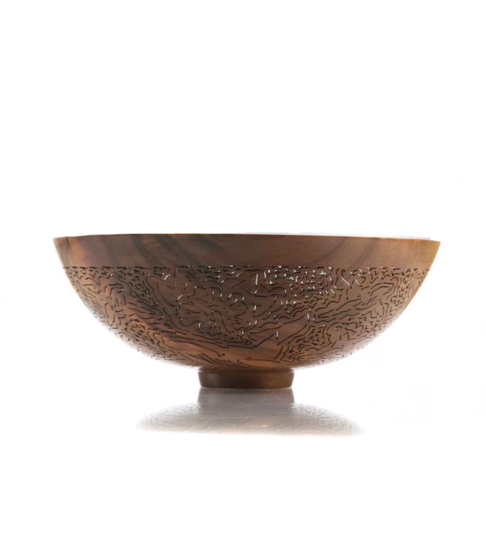 Handcrafted Pierced Koa Wood Bowl with Whale Design - Hawaiian Artisan Home Decor by Patrick & Peggy Bookey - Perfect for Wall Display, Table Centerpiece, or Gift Giving