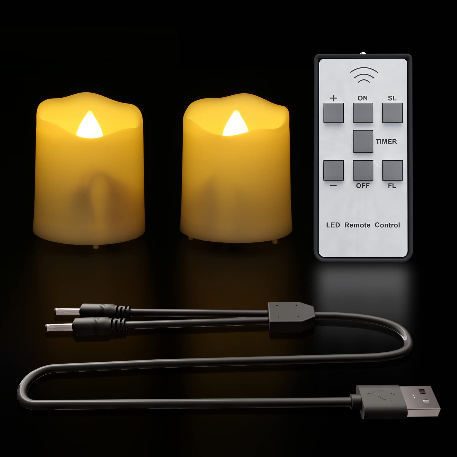 Rechargeable Flameless LED Tea Light Candles with Remote - 2 Pack Battery Operated Votive Candles with Timer, Warm White Electric Fake Candles (USB Charging Cable Included) for Home Decor, Wedding Centerpieces & Romantic Ambiance