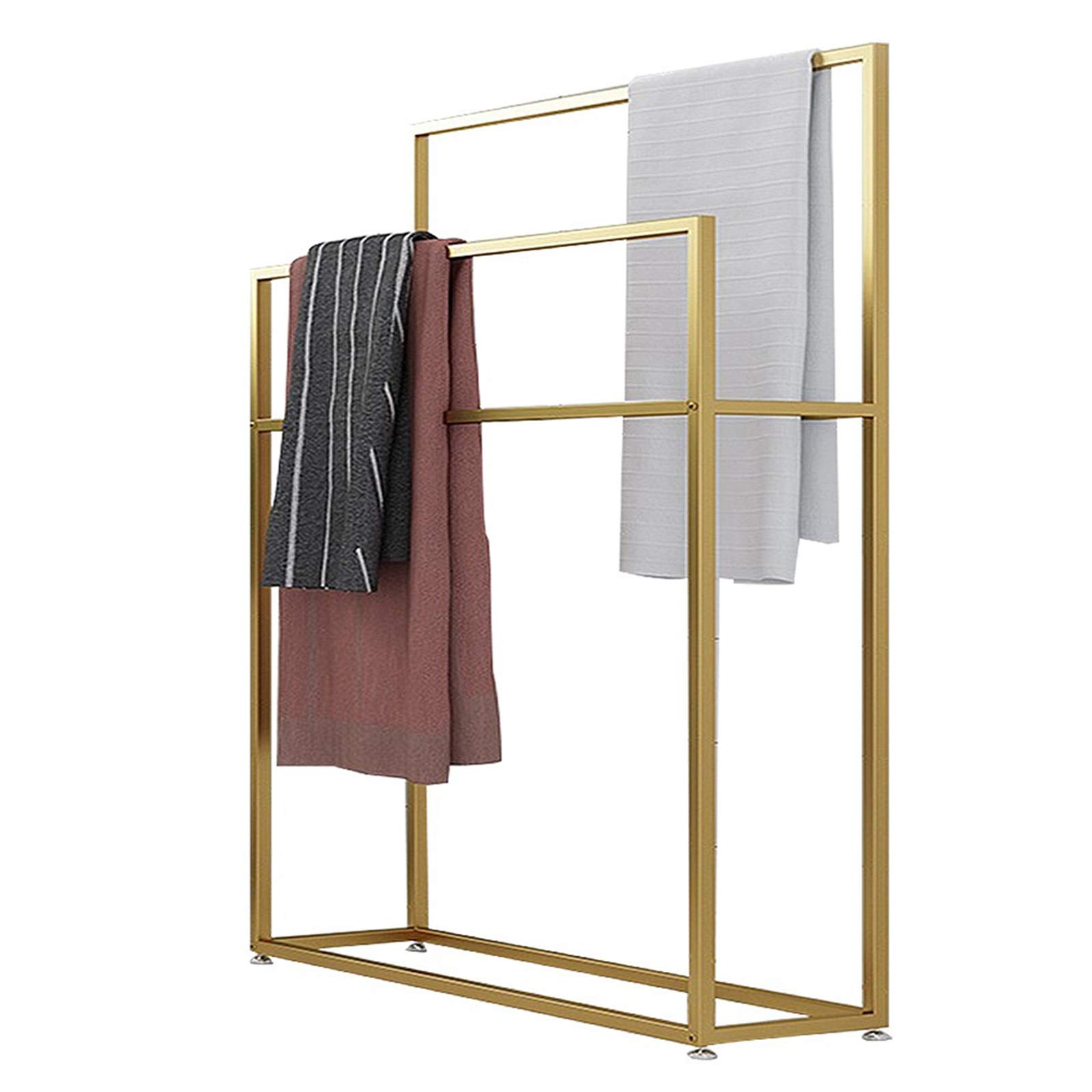Freestanding Towel Holder - 2 Tier Metal Bathroom Towel Rack with 4 Bars, Portable Stand Alone Towel Hanger for Hand Towels & Washcloths | Perfect for Bathroom, Kitchen, Laundry Room & Dorm Organization
