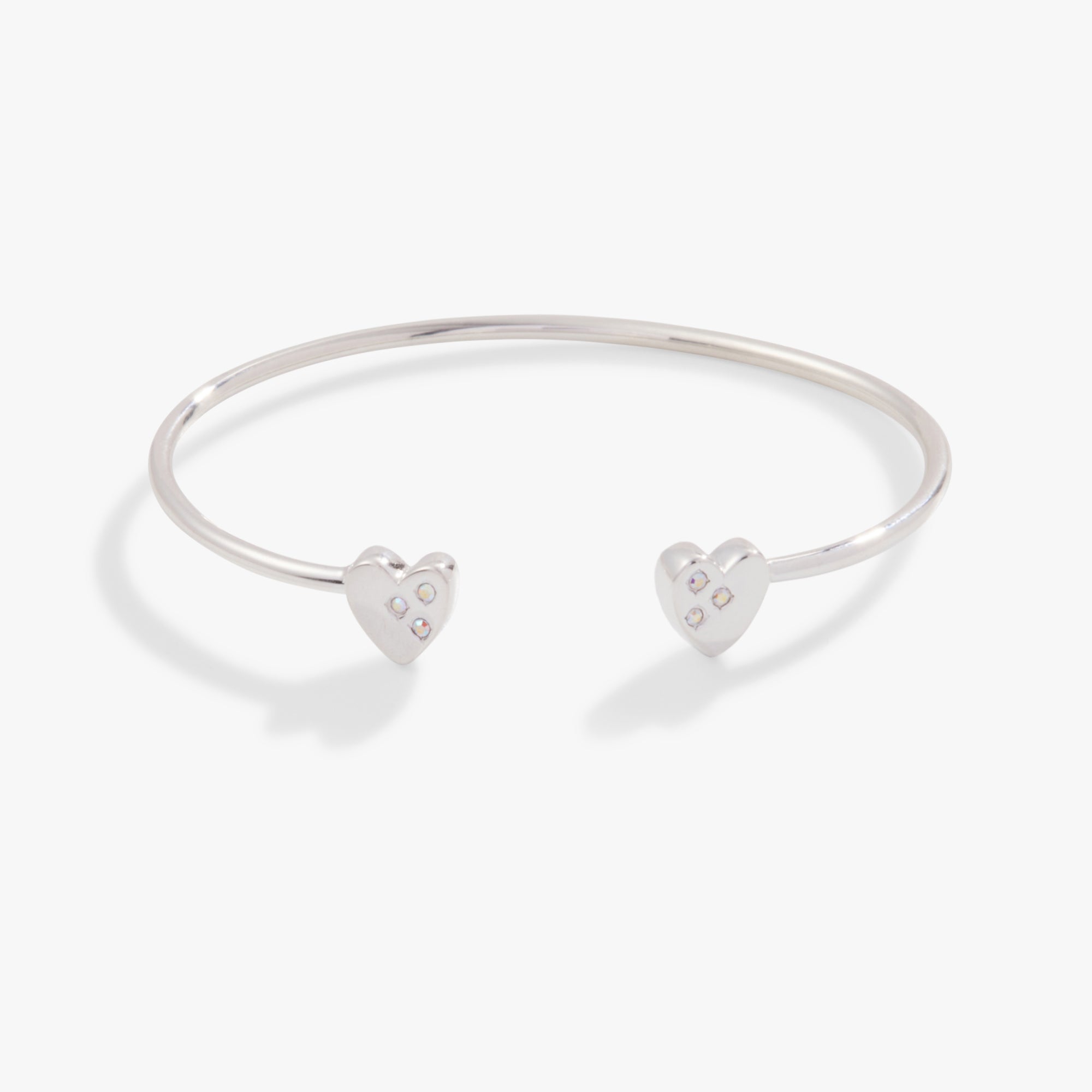 Elegant Crystal Heart Flex Cuff Bracelet for Women - Adjustable Bangle for Valentine's Day, Anniversary, Wedding & Special Occasions