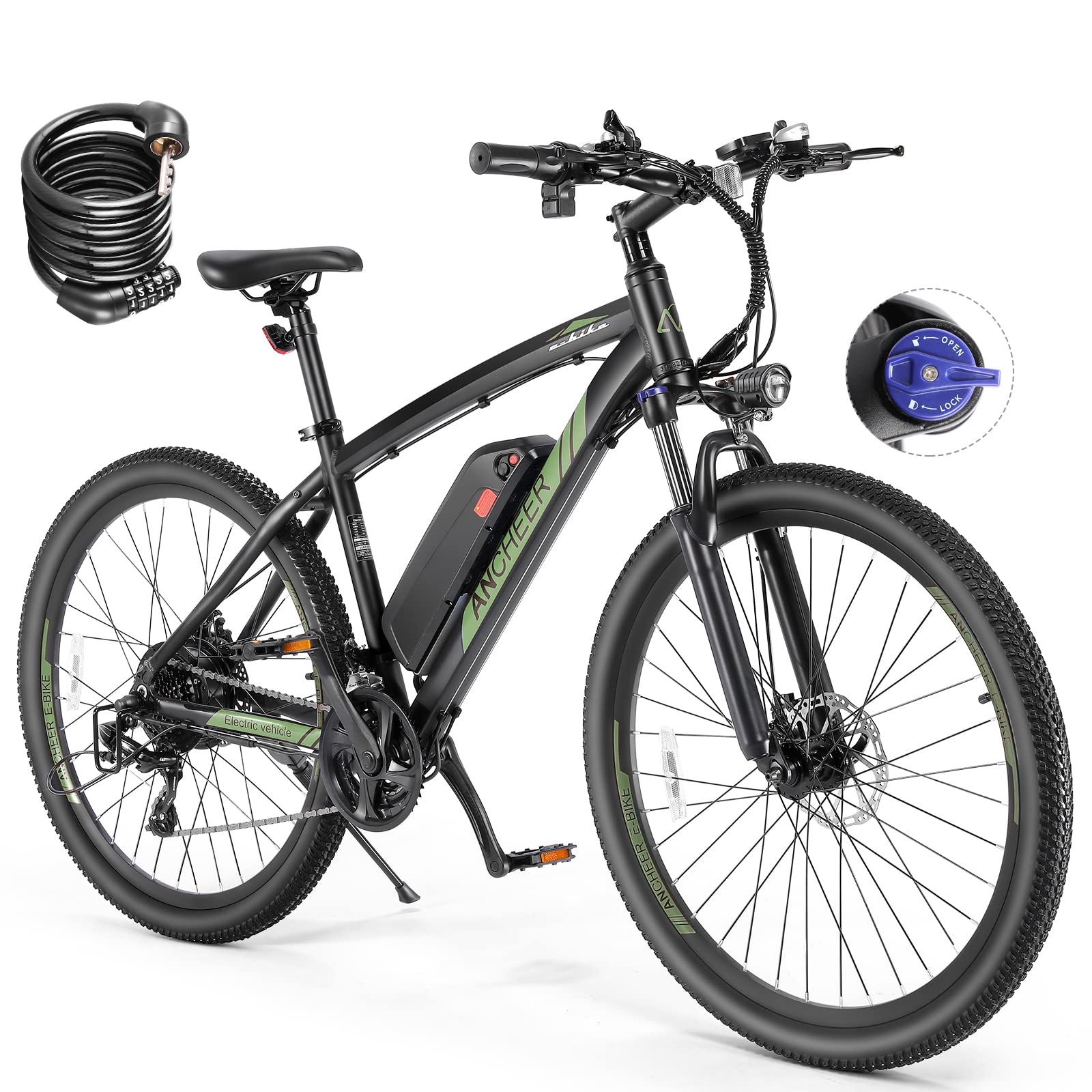 ANCHEER 27.5'' Electric Mountain Bike for Adults - 500W Motor (Peak 750W), 55 Mile Range, 22 MPH, 3H Fast Charge, 48V/10.4Ah Removable Battery, 21-Speed Gears - Includes Free Bike Lock | Perfect for Commuting, Off-Road Trails & Urban Adventures