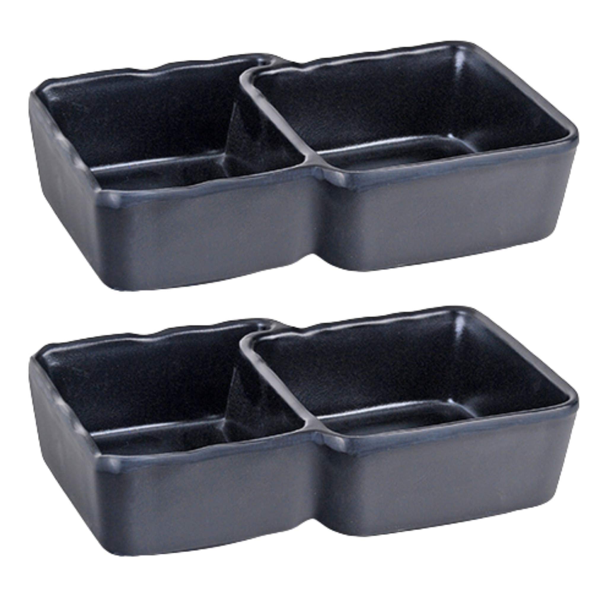 Needzo 2-Pack Melamine Divided Sauce Bowls - Dual Compartment Soy Sauce & Wasabi Dipping Plates, Durable Plastic Containers for Sushi, Dumplings & Asian Cuisine