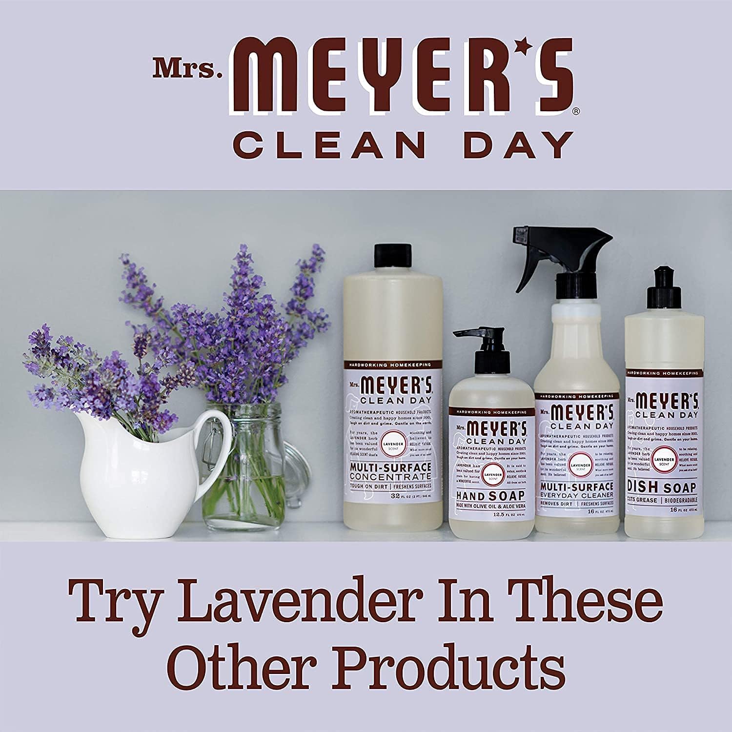 Mrs. Meyer's Clean Day Lavender Window Spray - 24 Oz (Pack of 6) | Streak-Free Glass Cleaner for Windows, Mirrors & Glass Surfaces | Eco-Friendly, Cruelty-Free Household Cleaning Solution