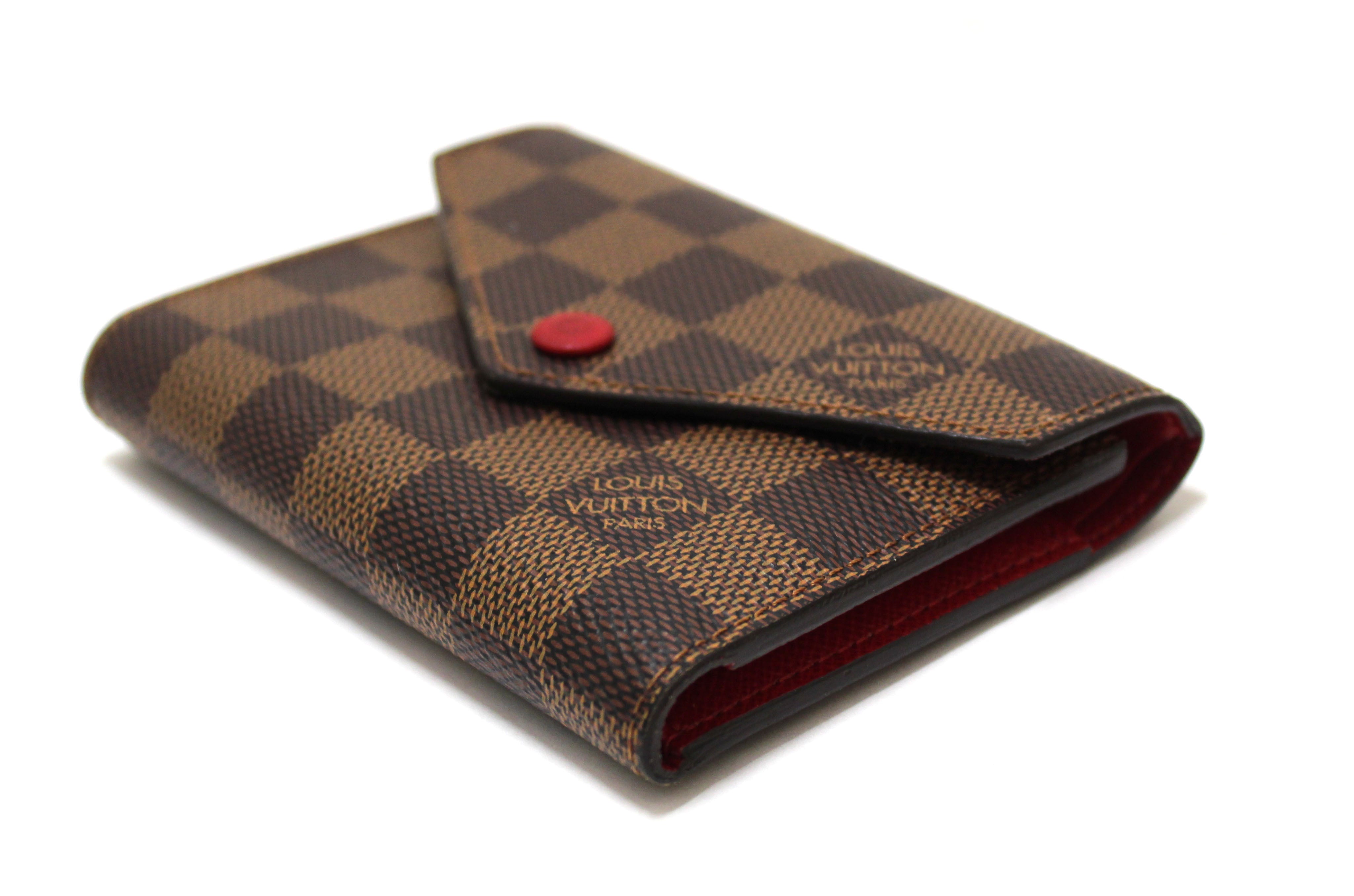 Authentic Louis Vuitton Damier Ebene Red Victorine Wallet - Luxury Compact Wallet for Women, RFID Protection, Perfect for Everyday Use & Travel Accessories