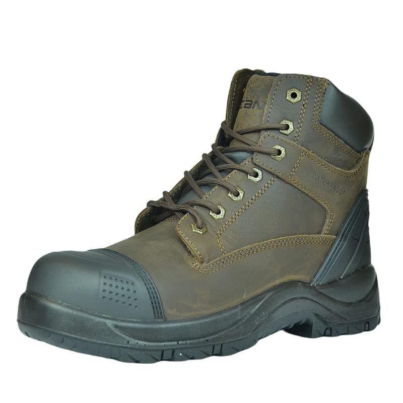 ZANCO Men's 6 Inch Waterproof Composite Toe Electrical Hazard Safety Work Boots - OSHA Approved for Construction, Warehouse & Industrial Work