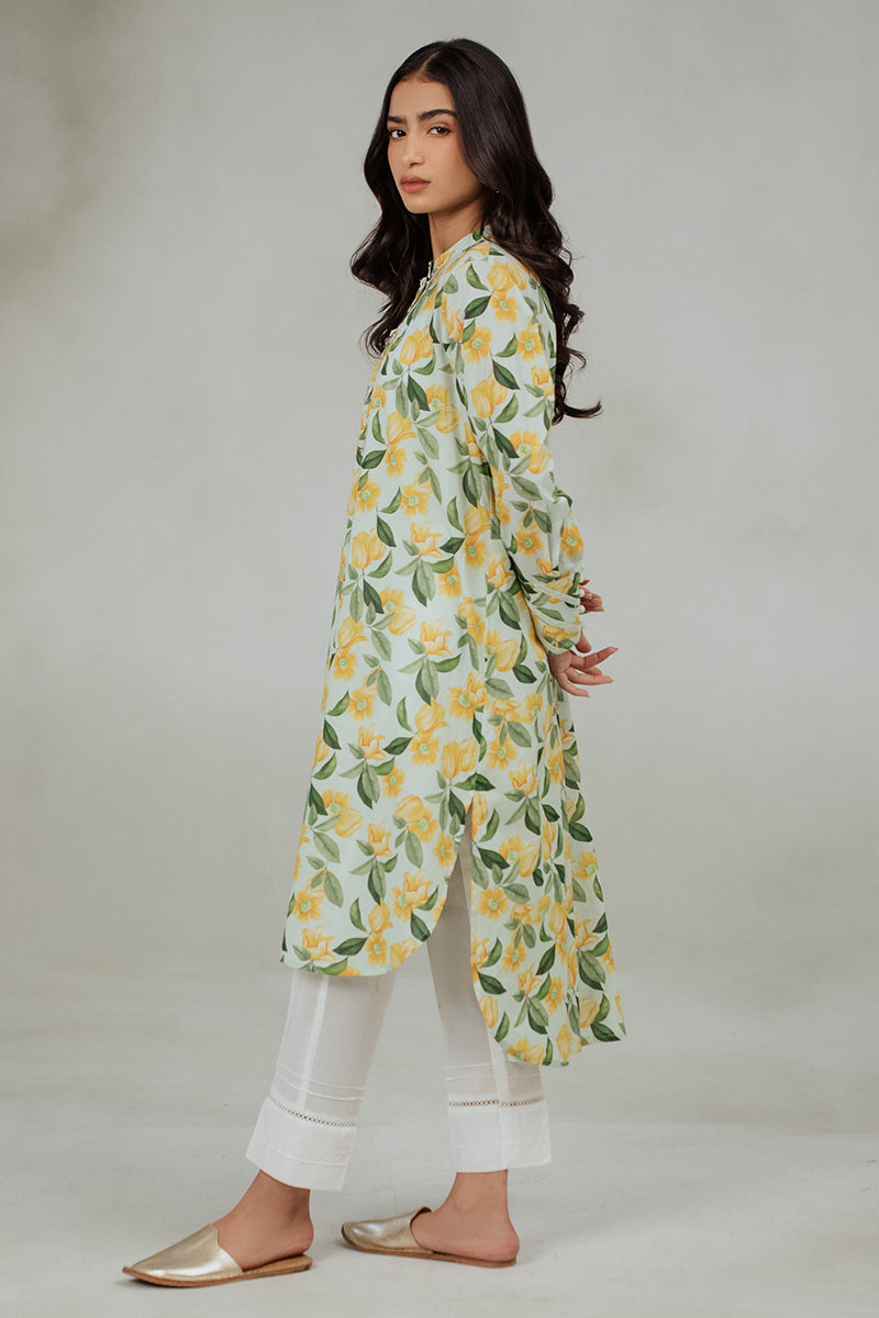Lemon Glaze Printed Lawn Shirt for Women - Lightweight Summer Blouse, Casual & Boho Style for Outdoor Activities, Beach, and Travel
