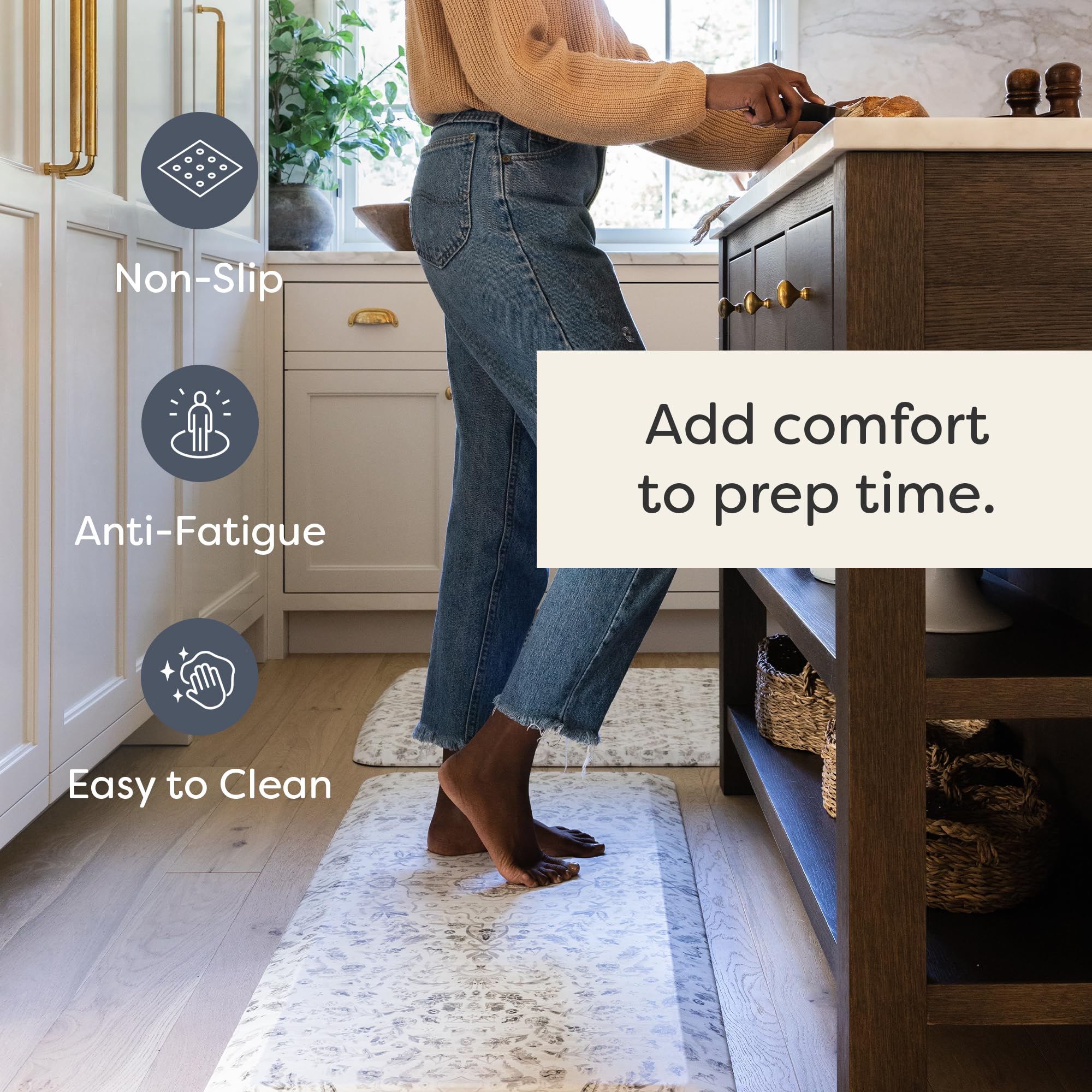 Nama Standing Mat – Anti-Fatigue Cushioned Kitchen Floor Mat with Ergonomic Bounce-Back Foam | Comfortable Anti-Slip Mat for Cooking, Dishwashing & Standing Workstations | Emile Latte 22