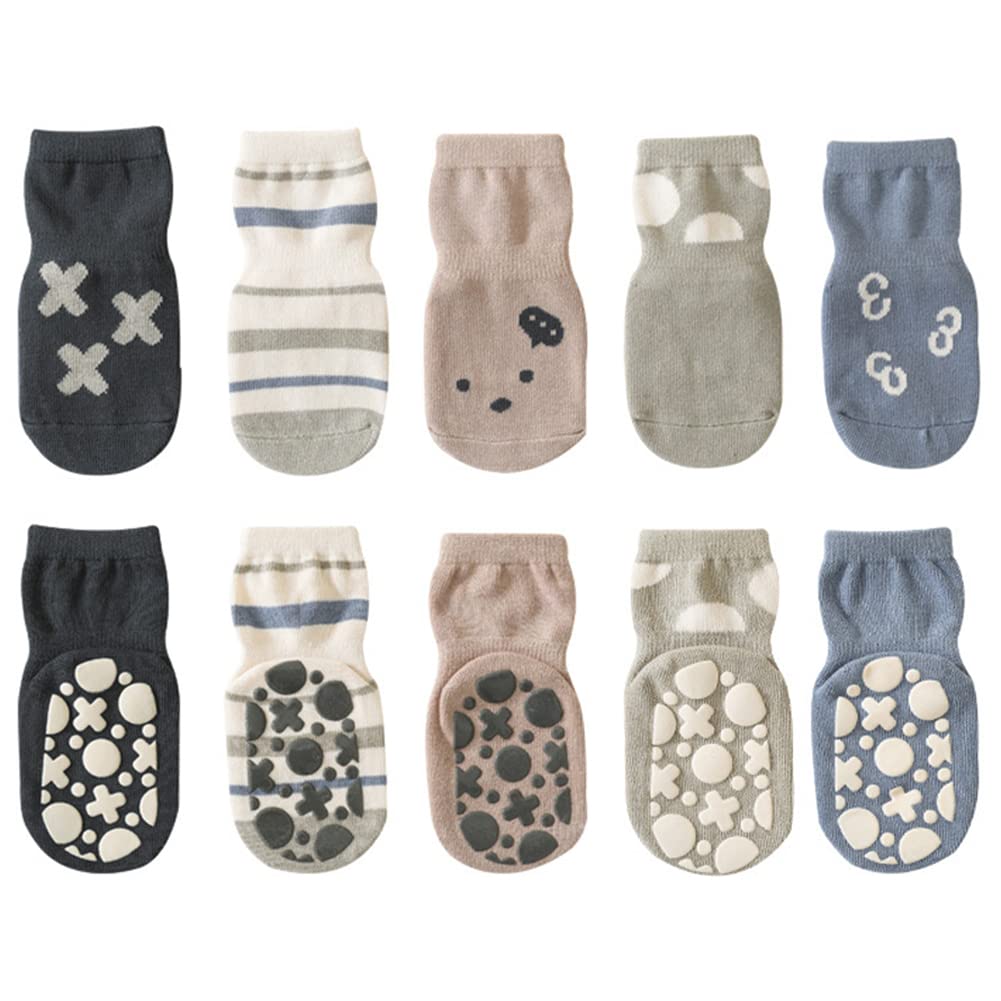 5 Pairs Non-Slip Baby Socks for Toddlers 1-3 Years - Anti-Skid Sticky Ankle Socks for Boys & Girls - Perfect for Playtime, Crawling & First Steps