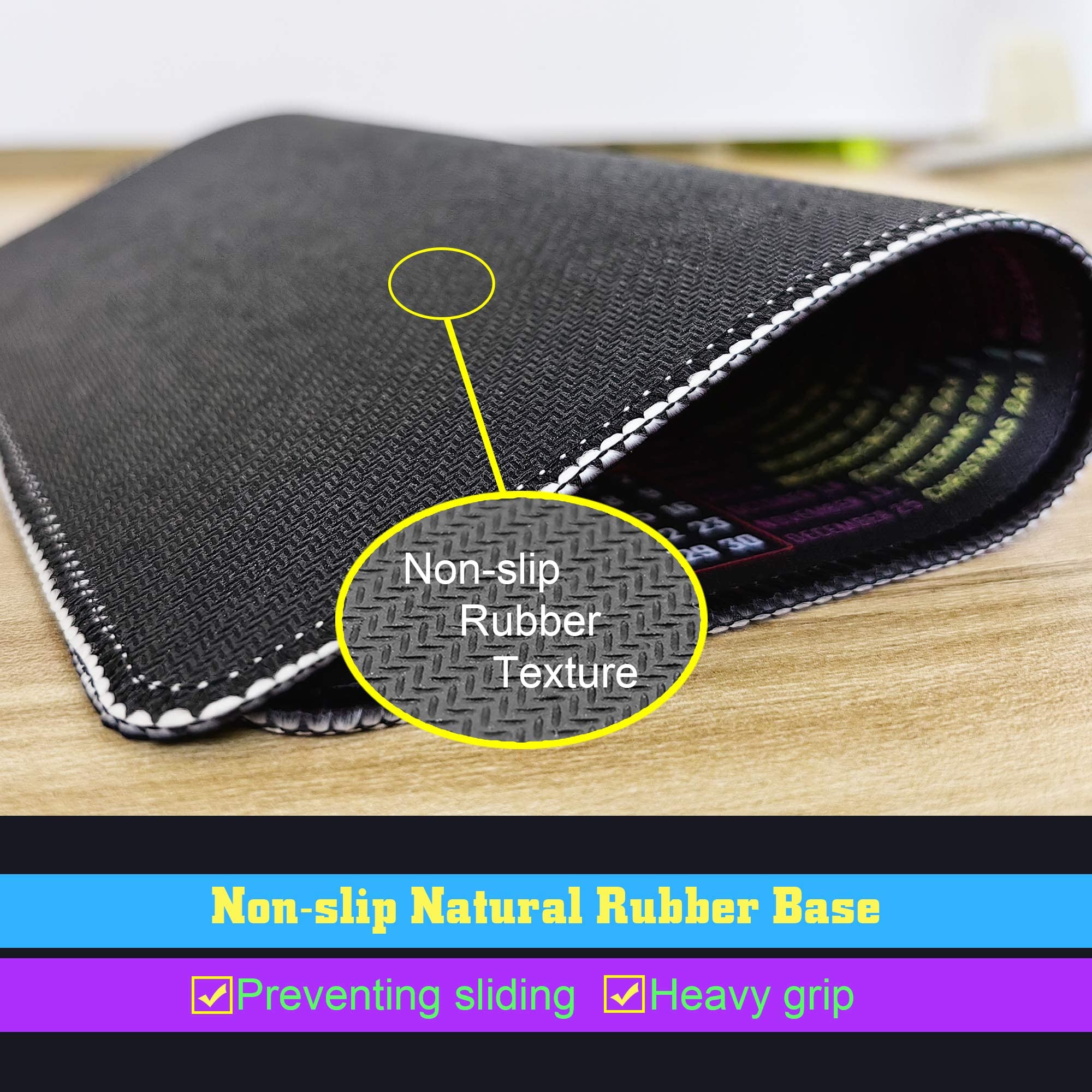 Premium Non-Slip Mouse Pad with Stitched Edge - 9.6x7.9 Inch Large Computer Mouse Mat with Rubber Base for Laptop & Desktop - 2024 Calendar Design (Black) - Perfect for Office, Gaming & Home Workspace