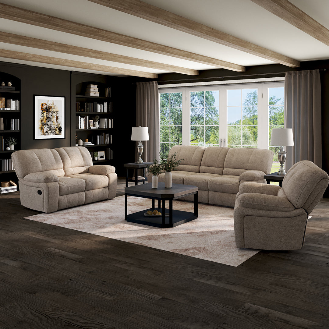 Kayce Manual Reclining Sofa - Comfortable 3-Seater Recliner Couch with Adjustable Backrest, Soft Fabric Upholstery for Living Room, Home Theater & Family Relaxation