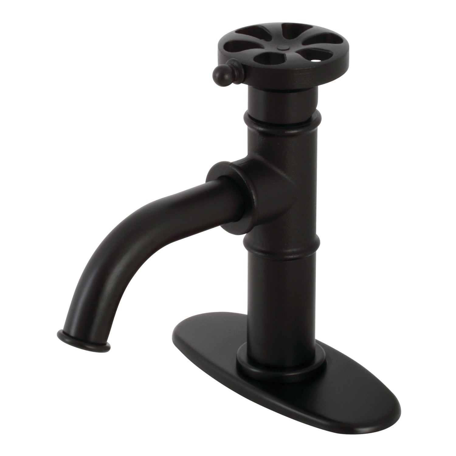 Belknap KSD2820RX Matte Black Single Handle Bathroom Faucet with Deck Plate & Push Pop-Up Drain - Perfect for Modern Bathroom Renovations and Small Space Vanities