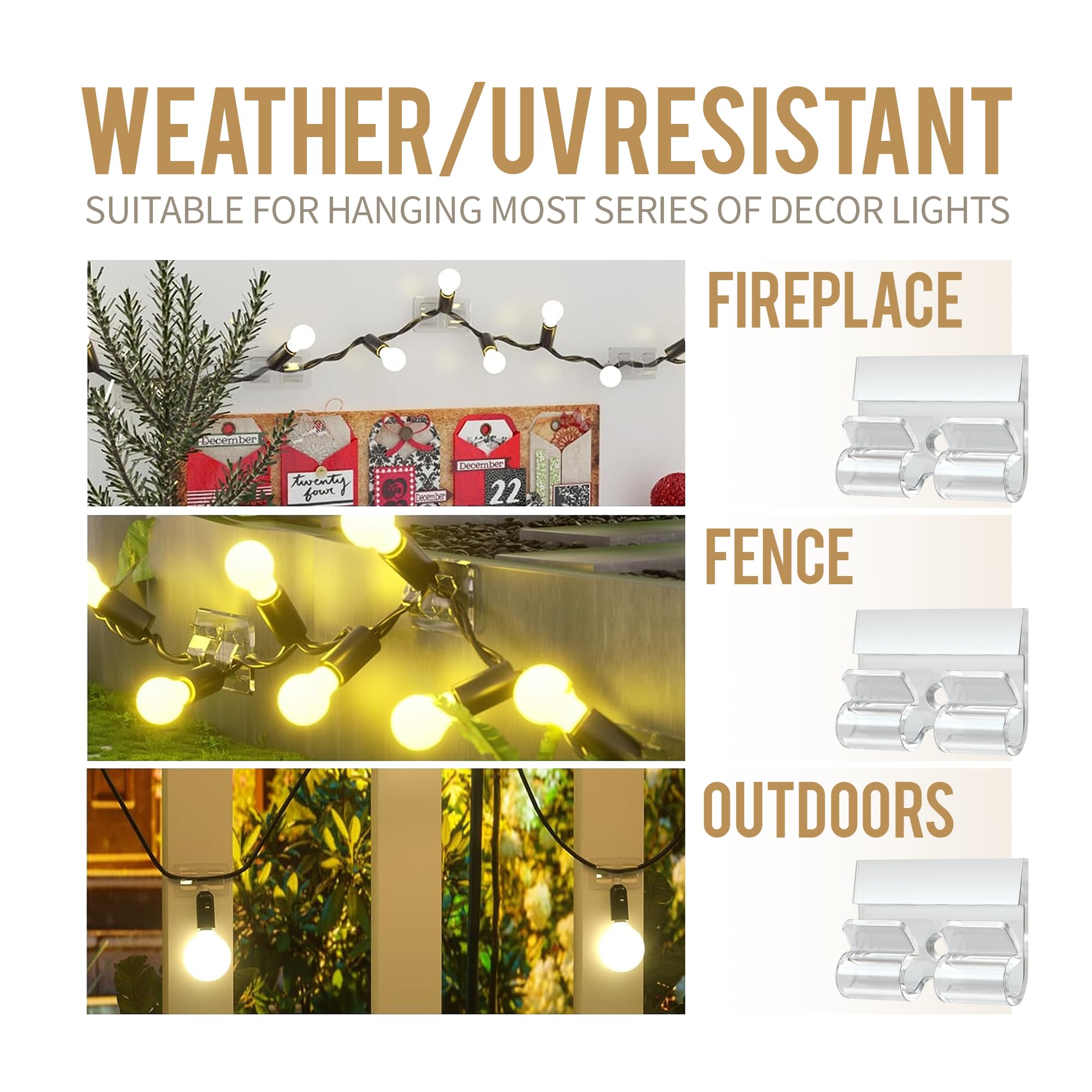 30Pcs Heavy Duty Outdoor String Light Hooks with Waterproof Adhesive - Christmas Halloween Decoration Clips for Patio, Garden & Backyard Lighting